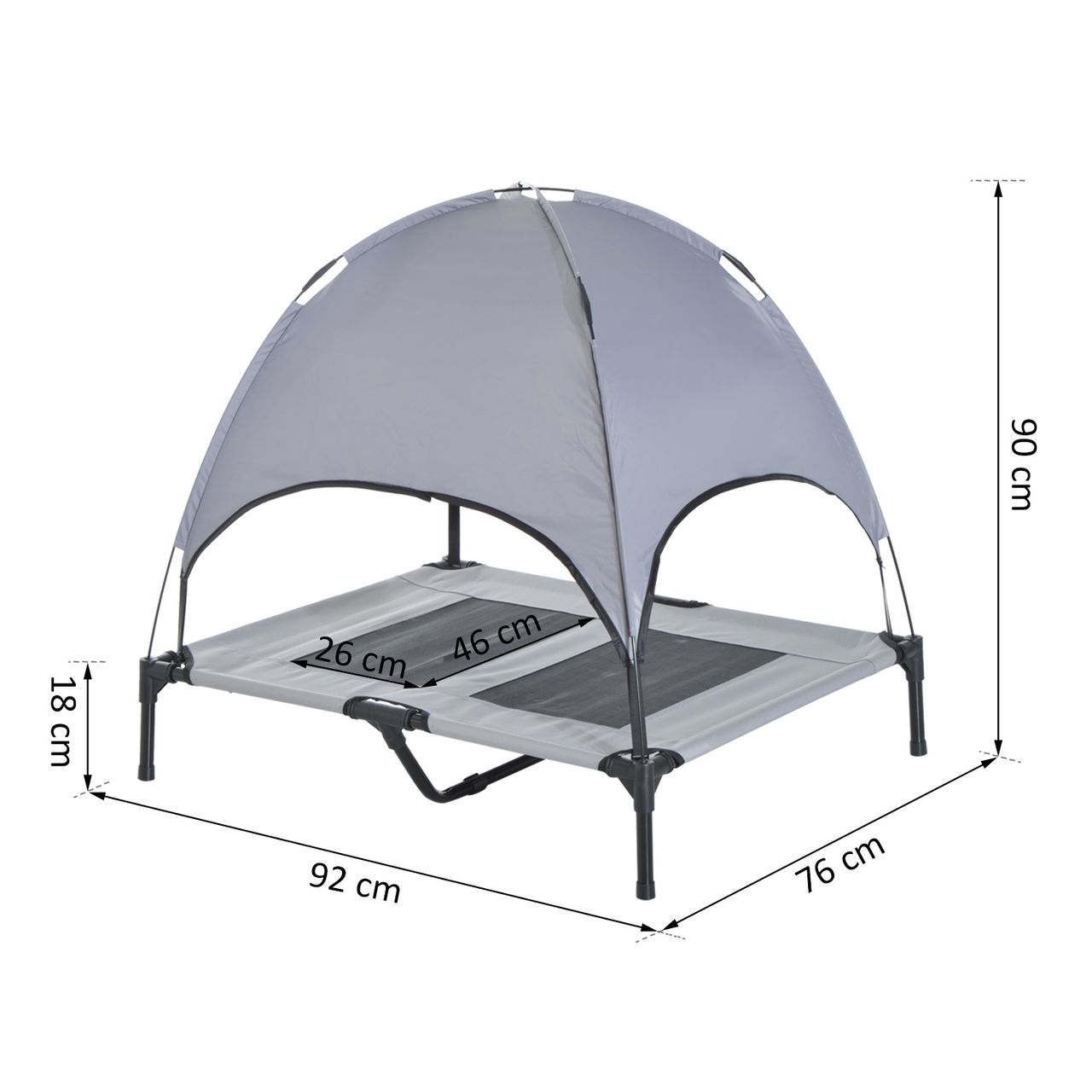 PawHut Haustierbett mit Baldachin Erhöhtes Hundebett Hundeliege outdoor Grau