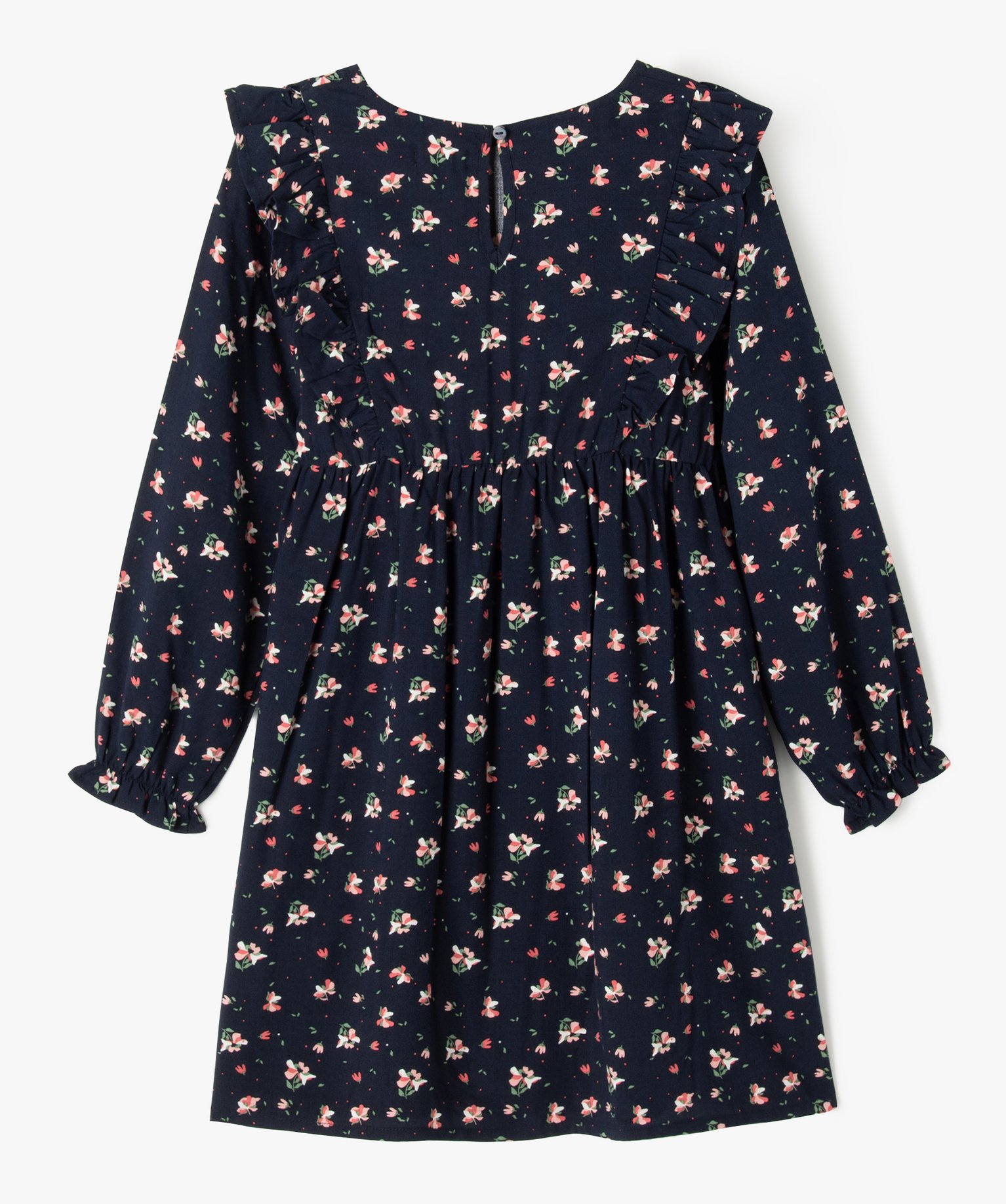 Robe fleurie à manches longues et volants fille marine | GEMO
