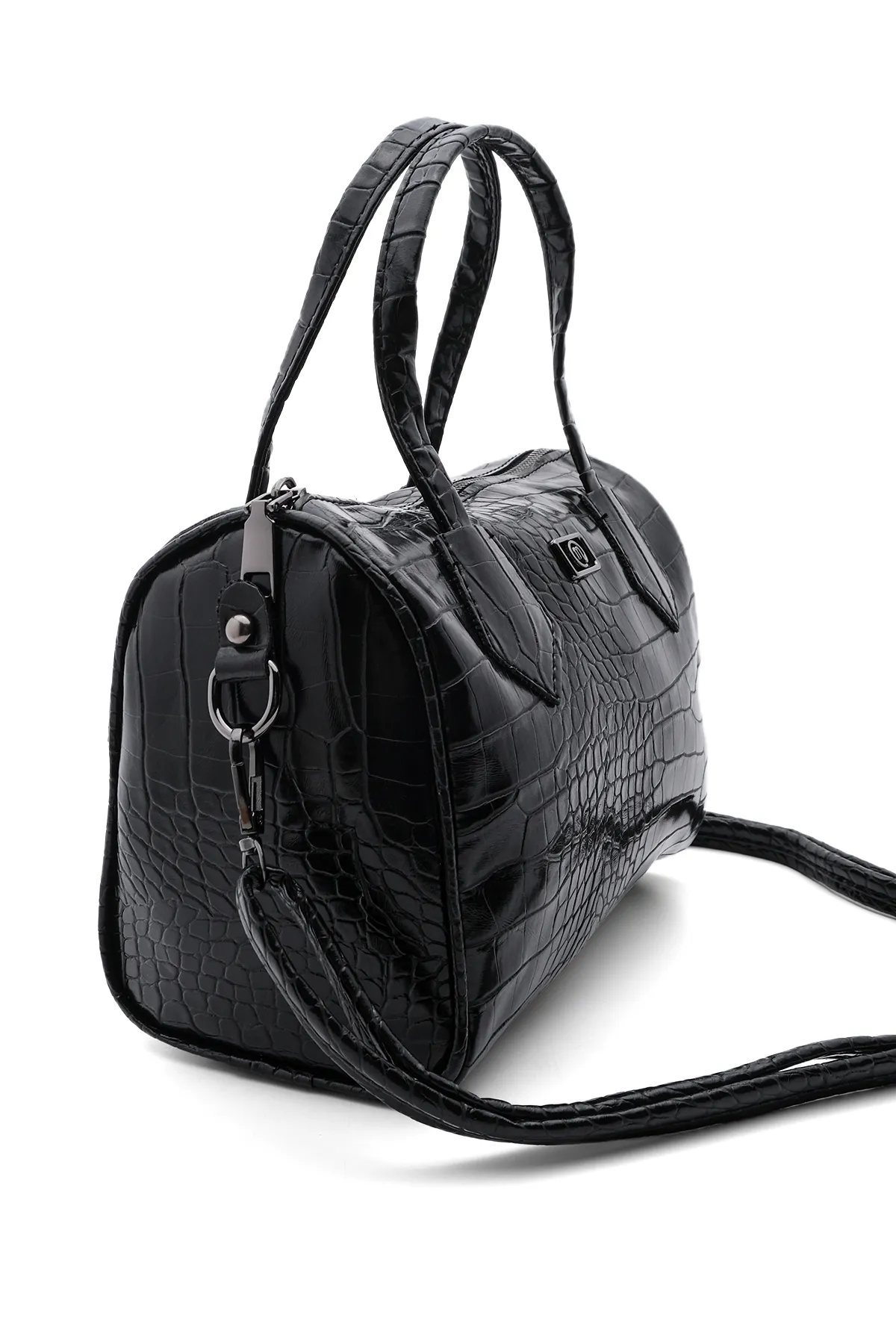 Marjin  Damen-Schultertasche mit verstellbarem Riemen, Celiza, Kroko-Schwarz