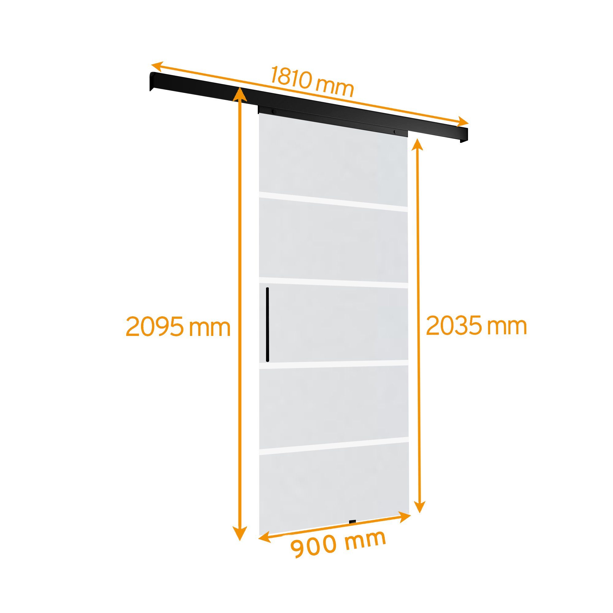 inova wohnen Glasschiebetür Blockstreifen (inkl. Stabgriff und Schienensystem in Schwarz), 90 x 203,5 cm