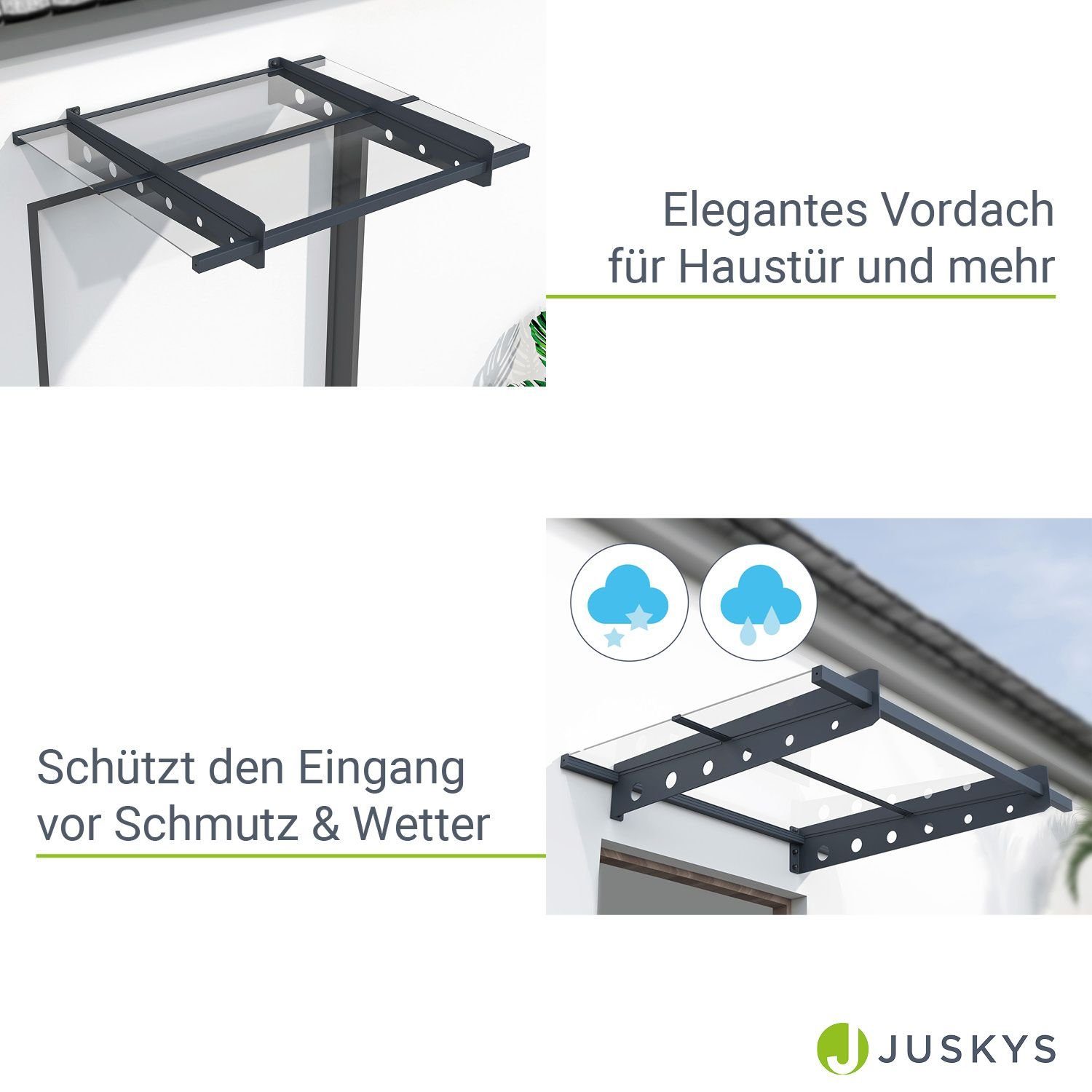 Juskys Vordach Manila, für Türen und Fenster, lichtdurchlässig, hohe Belastbarkeit