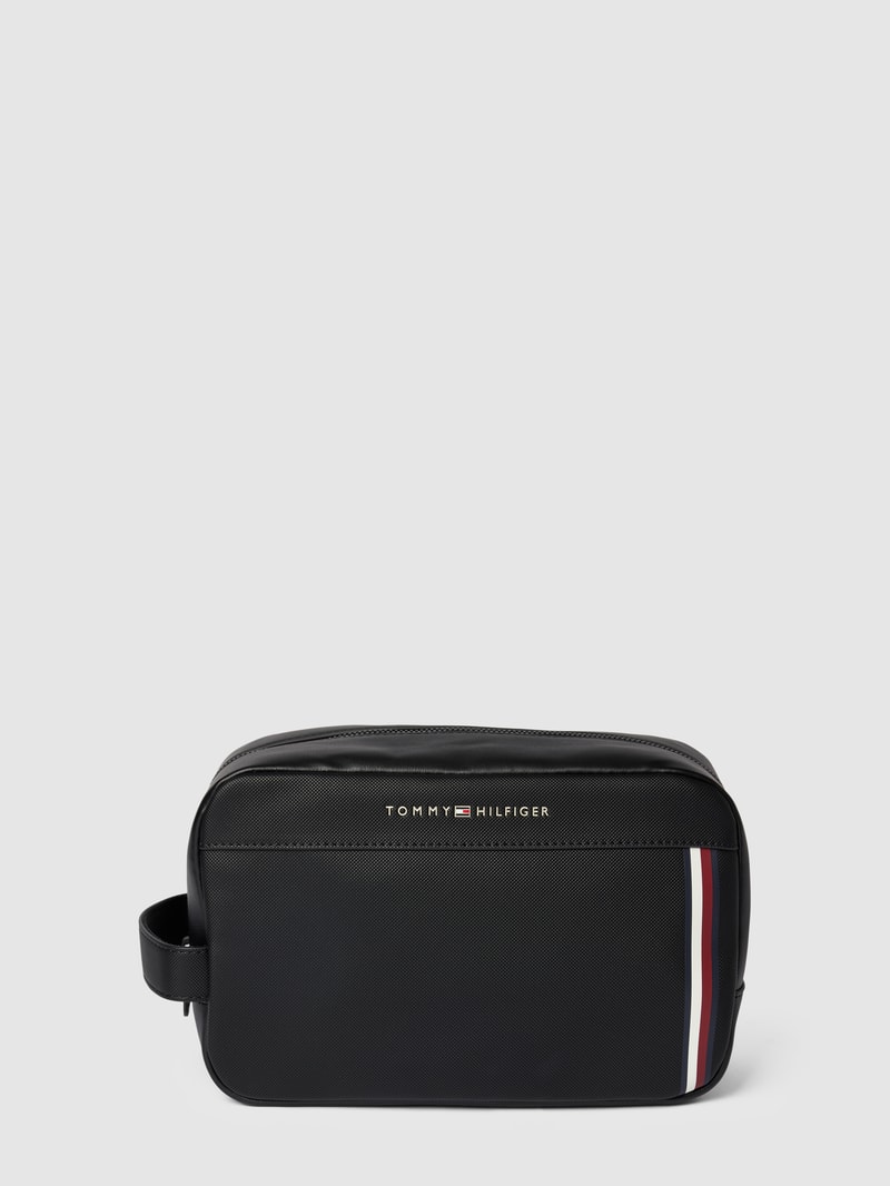 Kulturtasche mit Label-Details Modell 'PIQUE' in schwarz