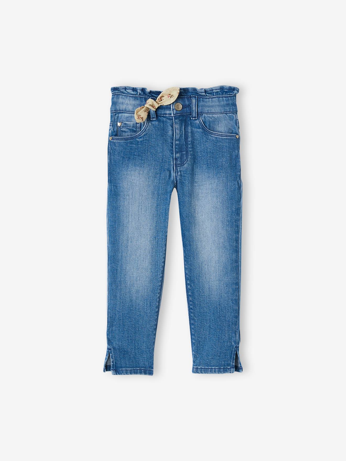 Pantacourt denim à noeud fille double stone