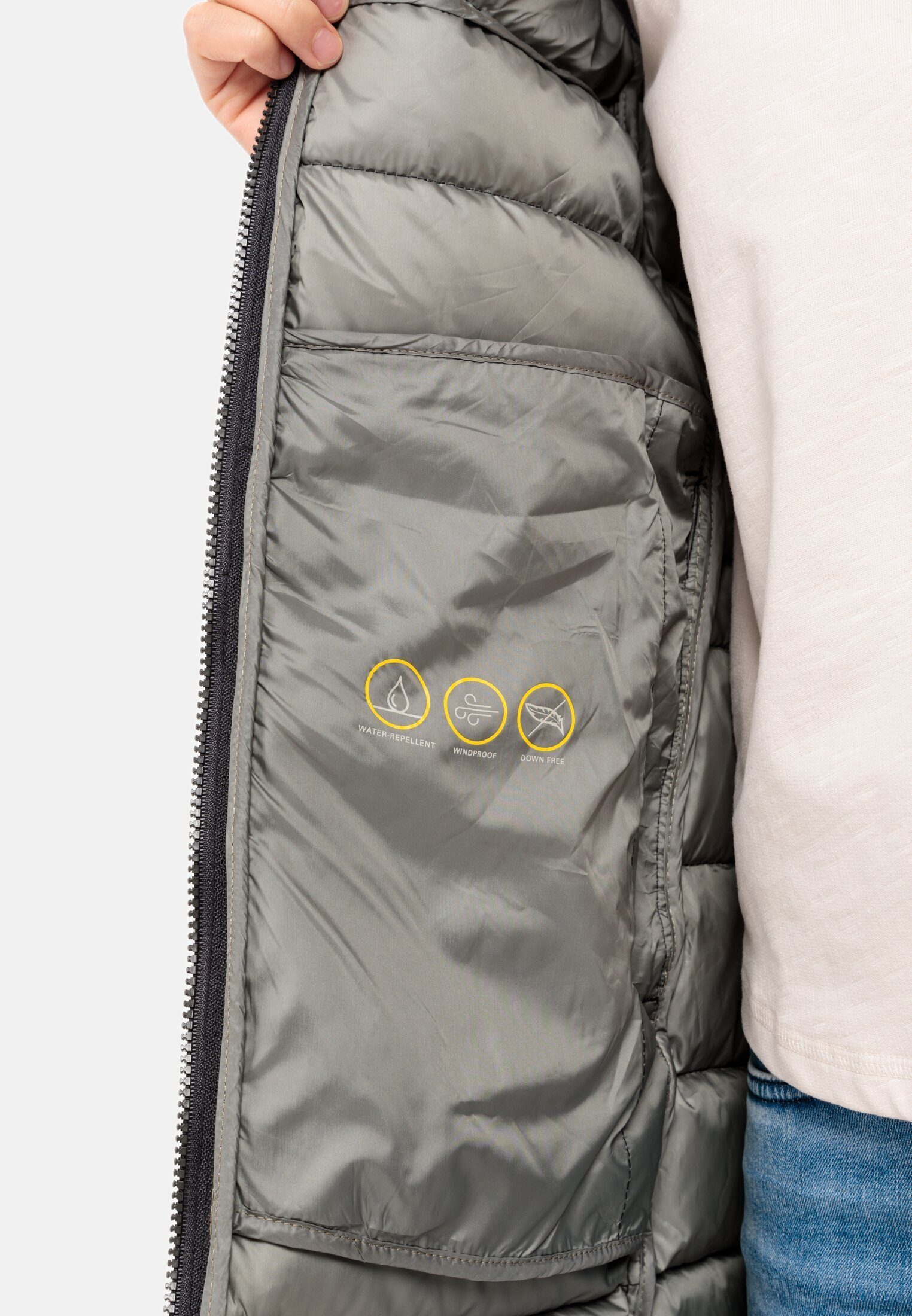 camel active Longweste mit abnehmbarer Kapuze Kordelzug