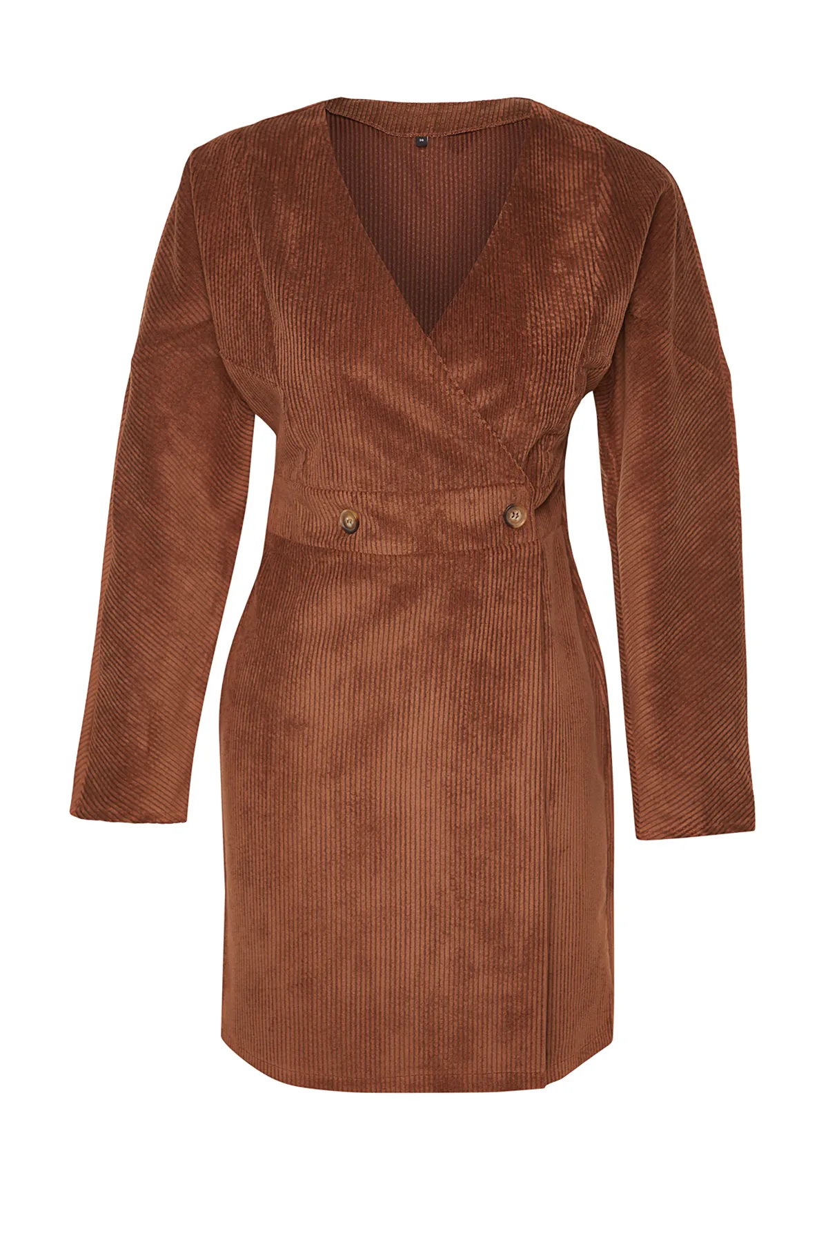Trendyol Collection  Braunes zweireihiges Mini-Kleid aus gewebtem Samt TWOAW24EL00856