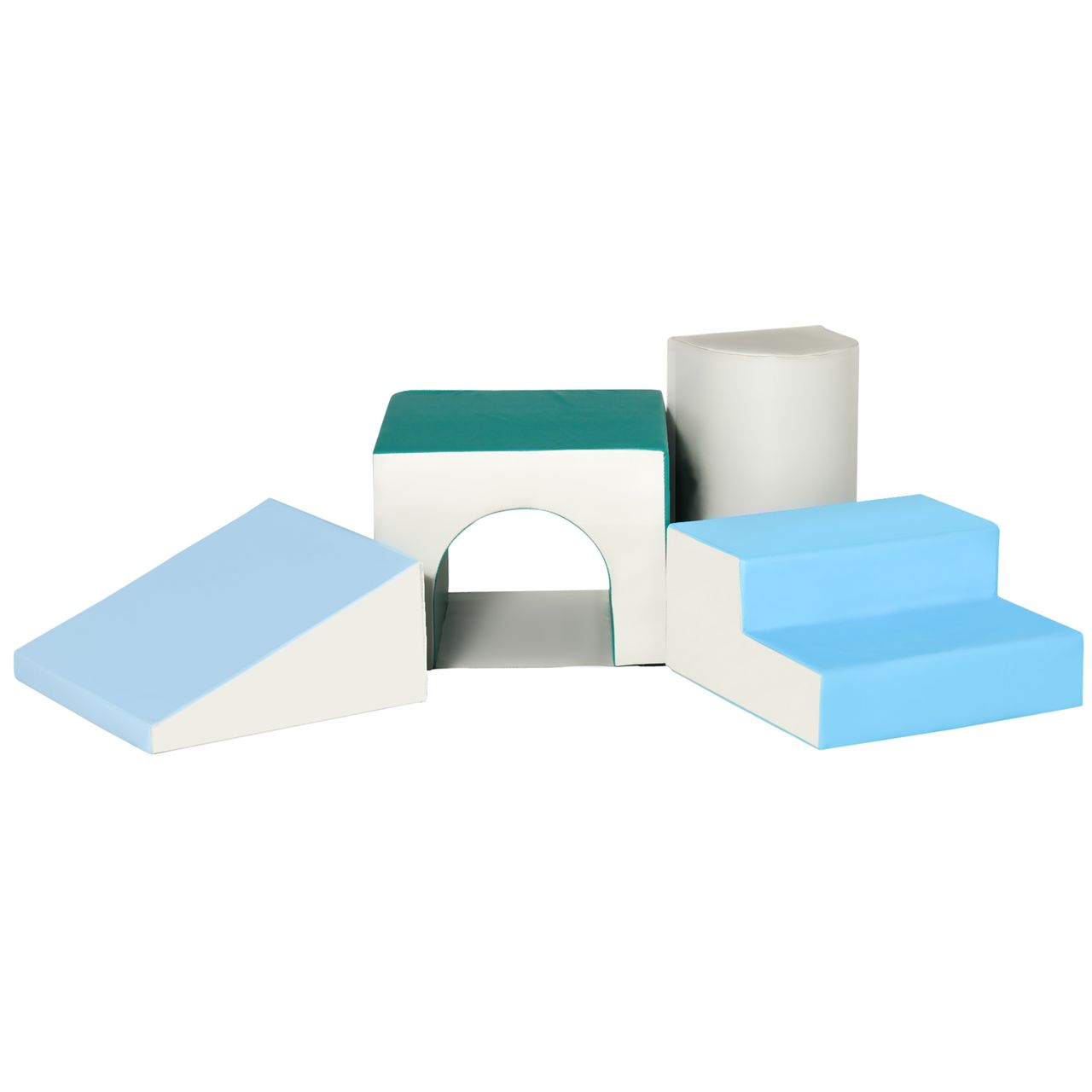 HOMCOM Bausteinset 4er-Set Schaumstoff Bausteine einfache Reinigung weiche Füllung Schaumstoffblöcke für 1-3 Jahre Kinder EPE Hellgrau Blau Grün 150 x 50 x 39 cm
