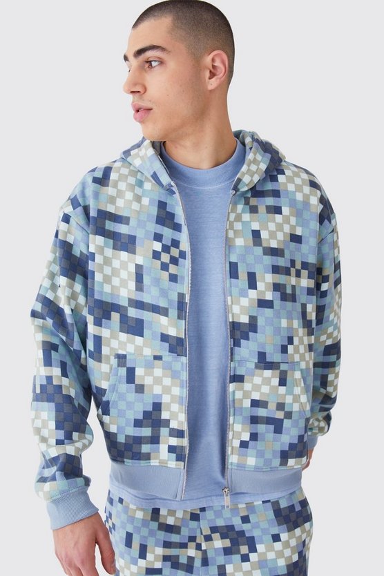 Kastiges Oversize Camouflage Oberteil mit Reißverschluss