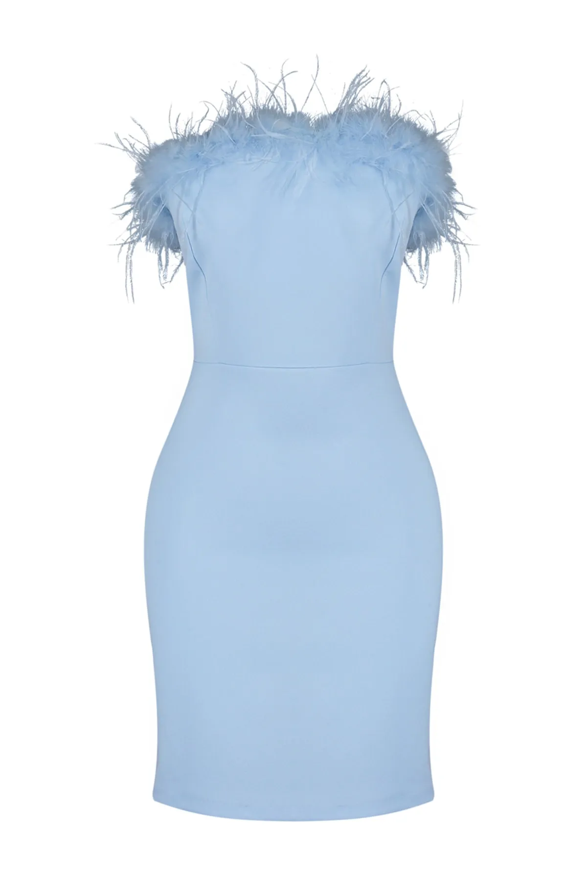 Trendyol Collection  Hellblaues, figurbetontes, gefüttertes, gewebtes Otriches-Abendkleid TPRSS23EL00547