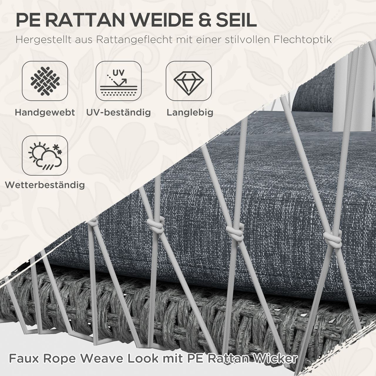 Outsunny 4 tlg. Rattan Gartenmöbel-Set mit Kissen, Schaukelfunktion für Garten