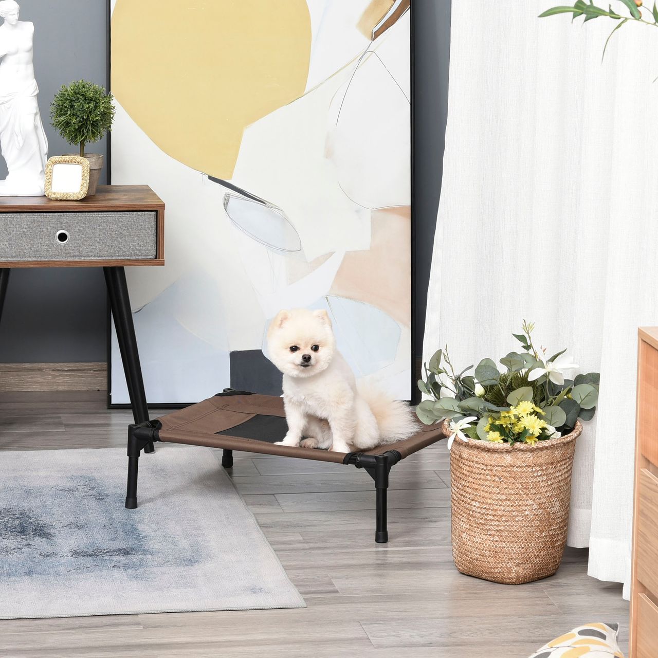 PawHut Haustierbett mit Baldachin Erhöhtes Hundebett Hundeliege outdoor Kaffee