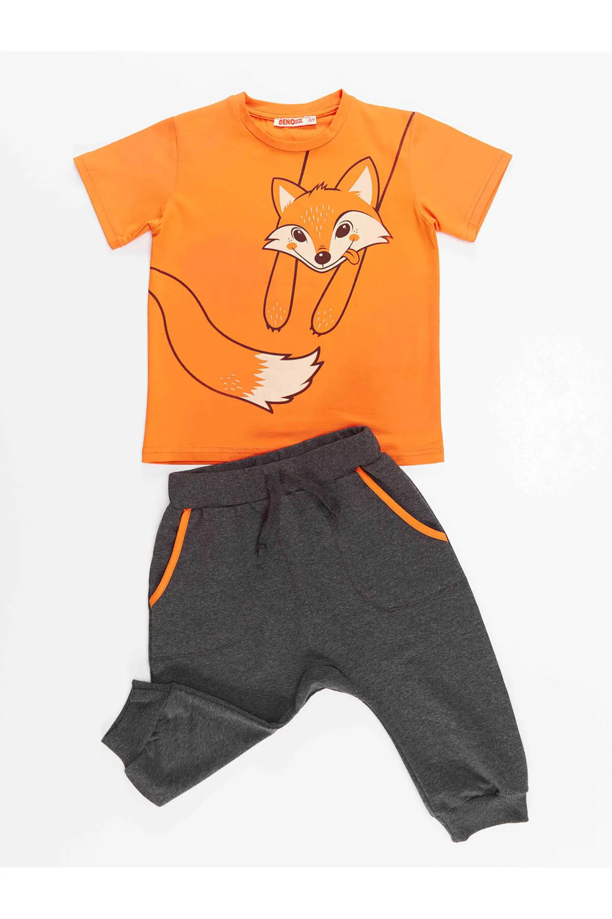 Denokids  Orange Fox T-Shirt-Capri-Shorts-Set für Jungen