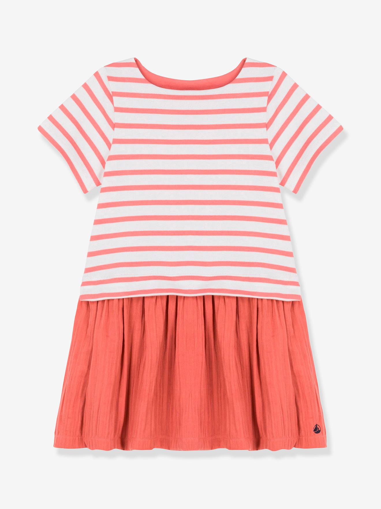 Petit Bateau Mädchen Kleid aus Bio-Baumwolle PETIT BATEAU - weiß/koralle gestreift