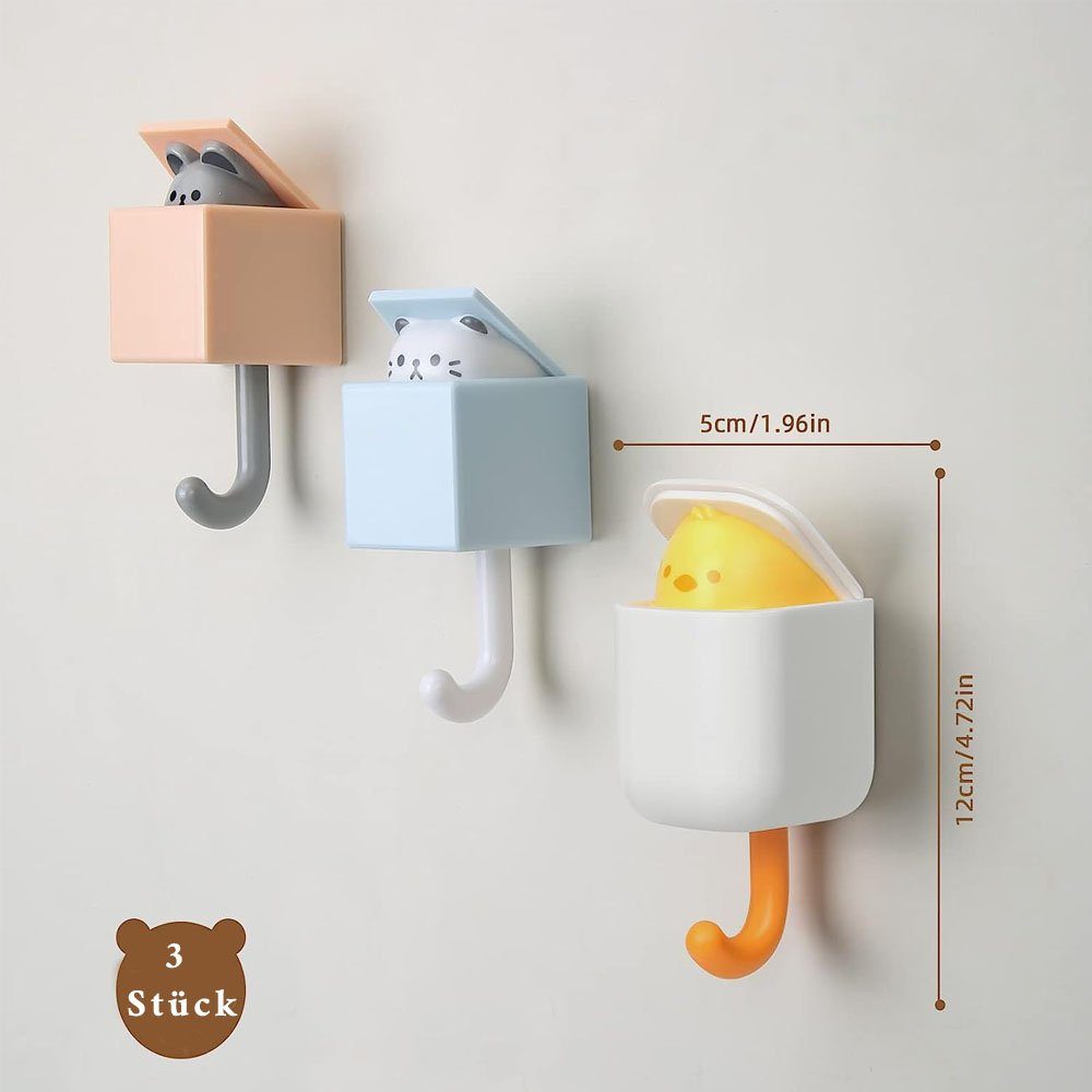 Sarfly Wandhaken Tier Wasserfest Haken, für Home Küche Hüte Keys Stick Haken, (3-St), Handtuchhaken Kinder, Wandhalterung Kleiderhaken Cat Key Hook