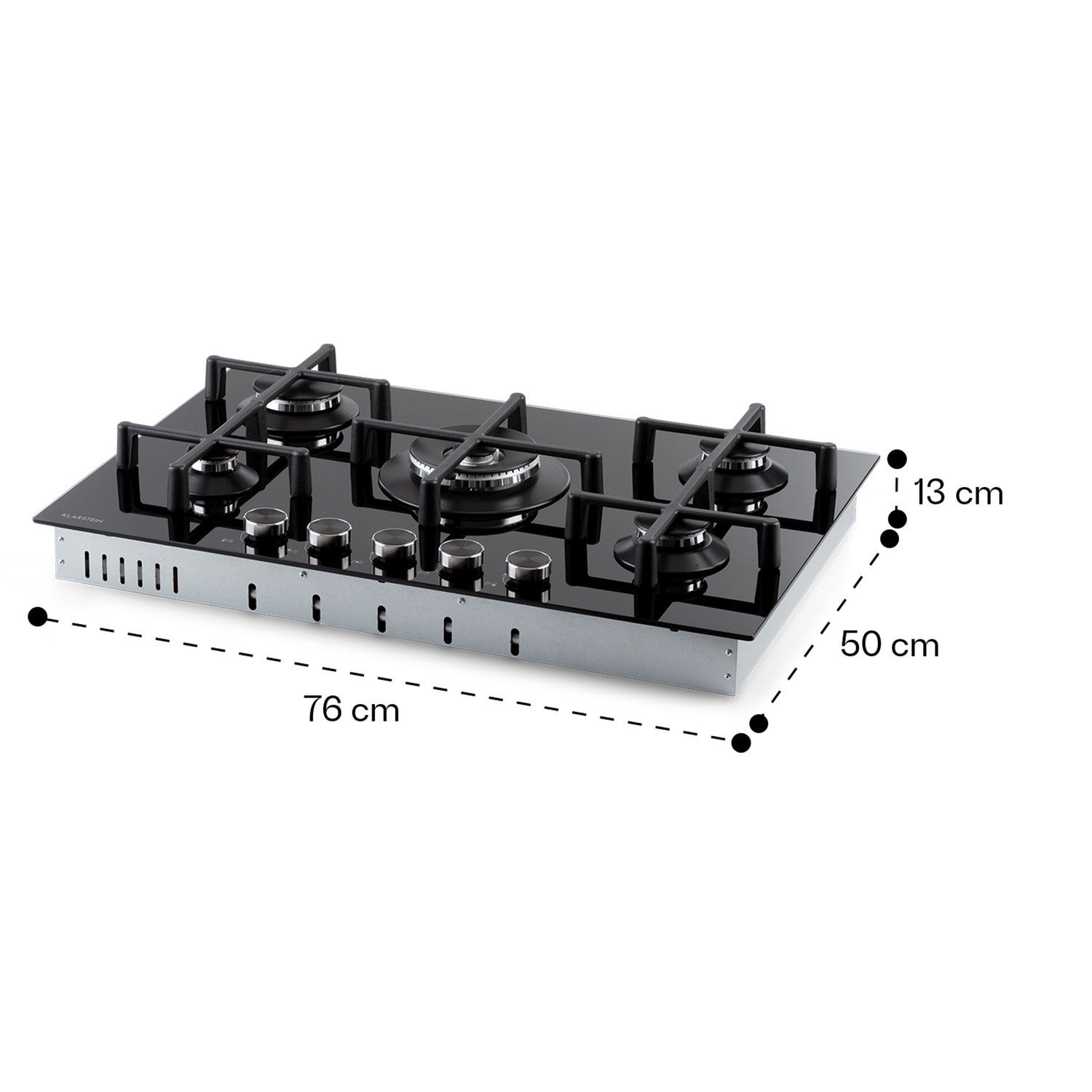 Klarstein Gas-Kochfeld Illuminosa 5 Gaskochfeld 5-flammig Sabaf-Brenner Glaskeramik CGCH6-Illuminosa-5, Gaskochfeld 5 flammen flammig Brenner Kochfeld