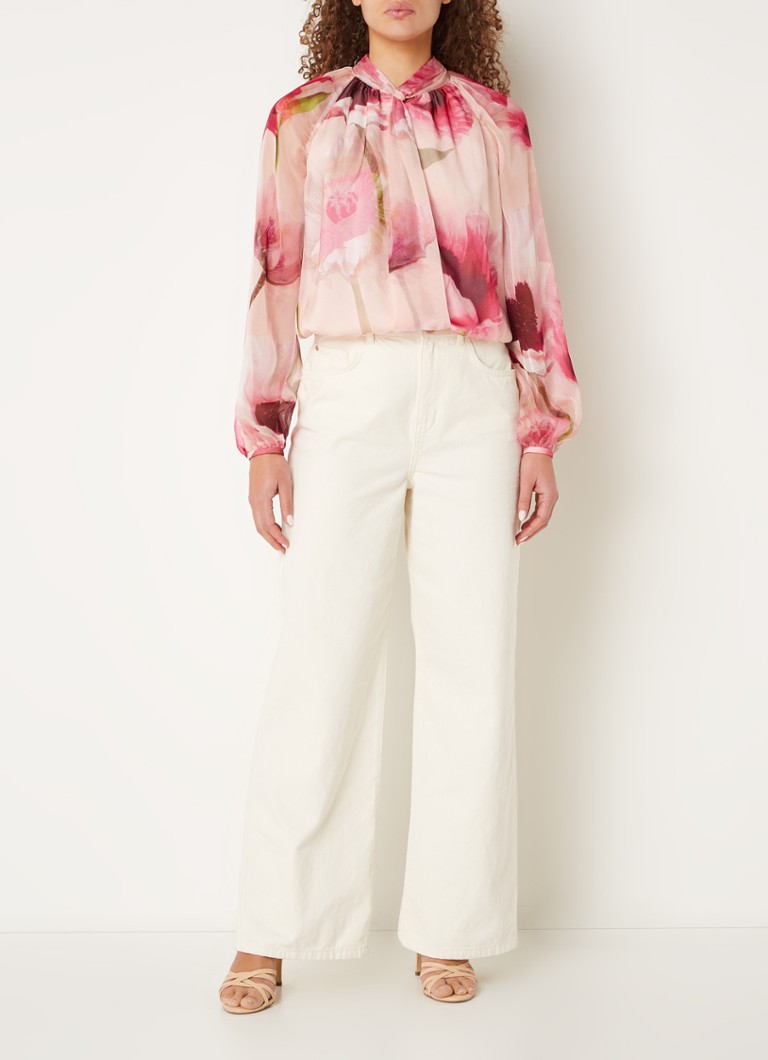 Tunica Phase Eight Poppy in seta semitrasparente con stampa floreale
