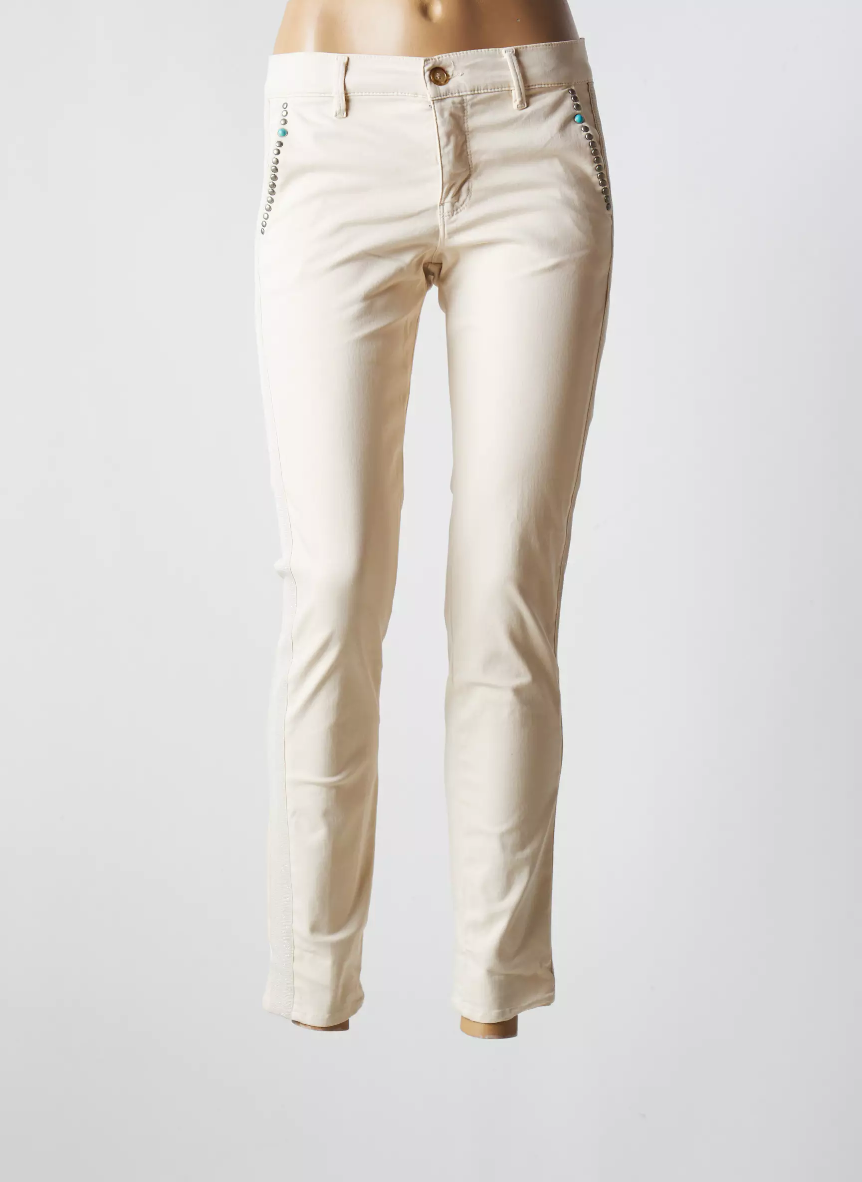 Happy Pantalons Chino Femme couleur beige