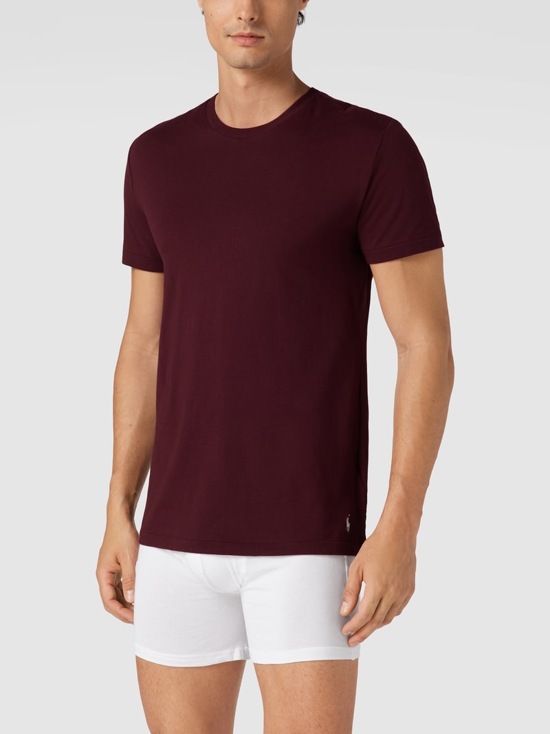 T-Shirt mit Logo-Stitching im 3er-Pack in bordeaux rot