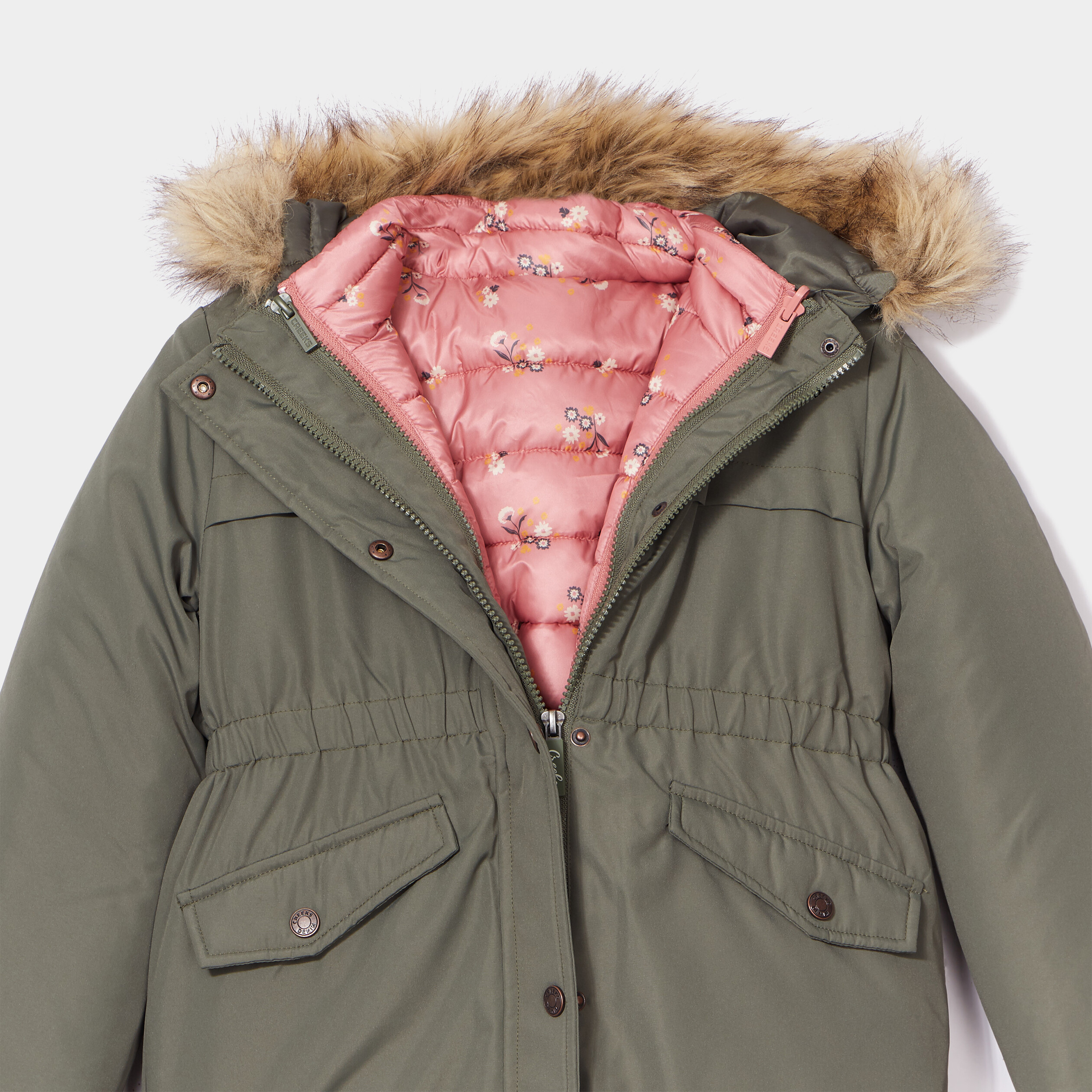 Parka 3-en-1 déperlante à capuche vert kaki fille | La Halle