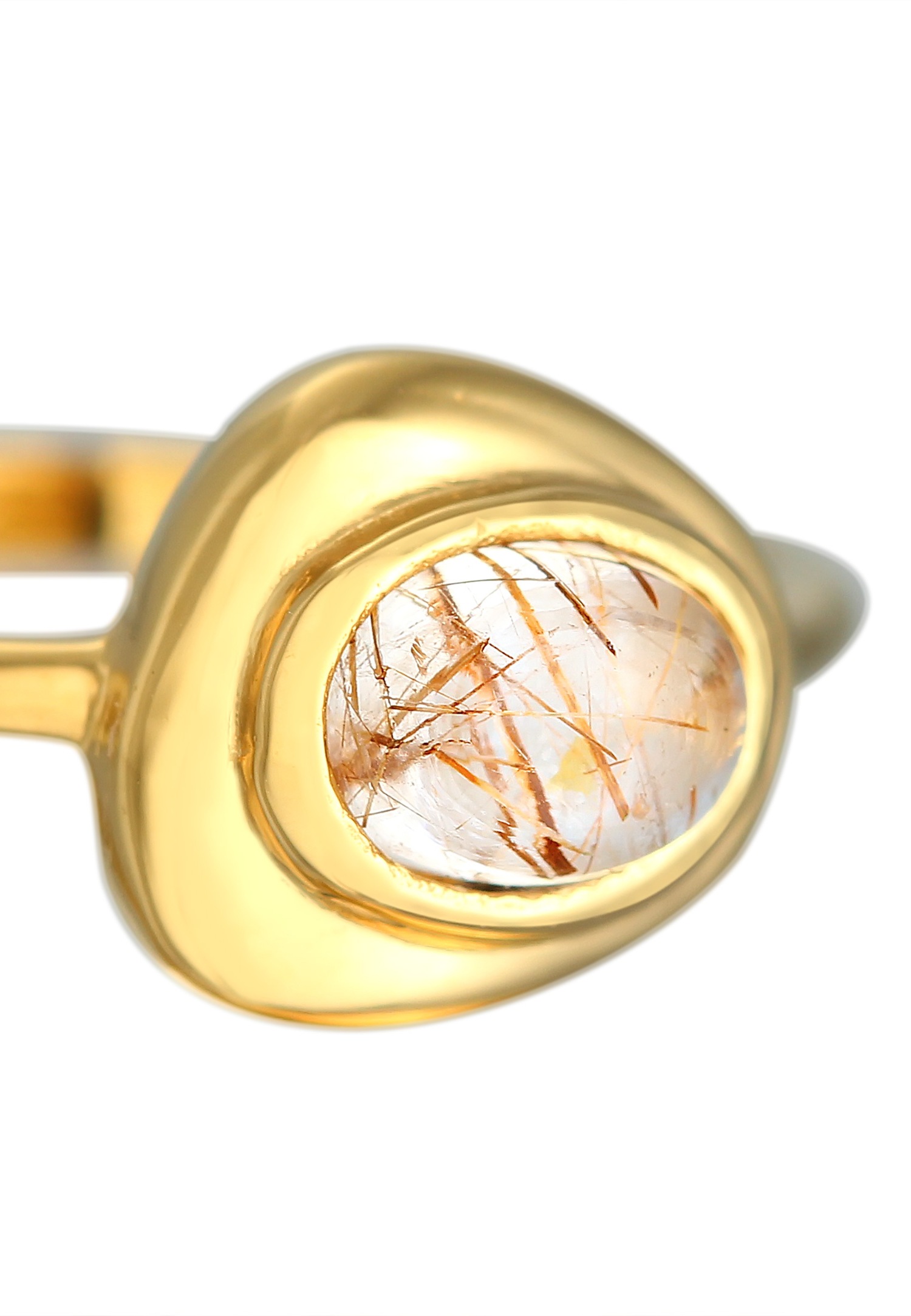 Collana ovale da donna Elli PREMIUM con capelli d'angelo e gemma di quarzo in argento sterling 925 placcato oro