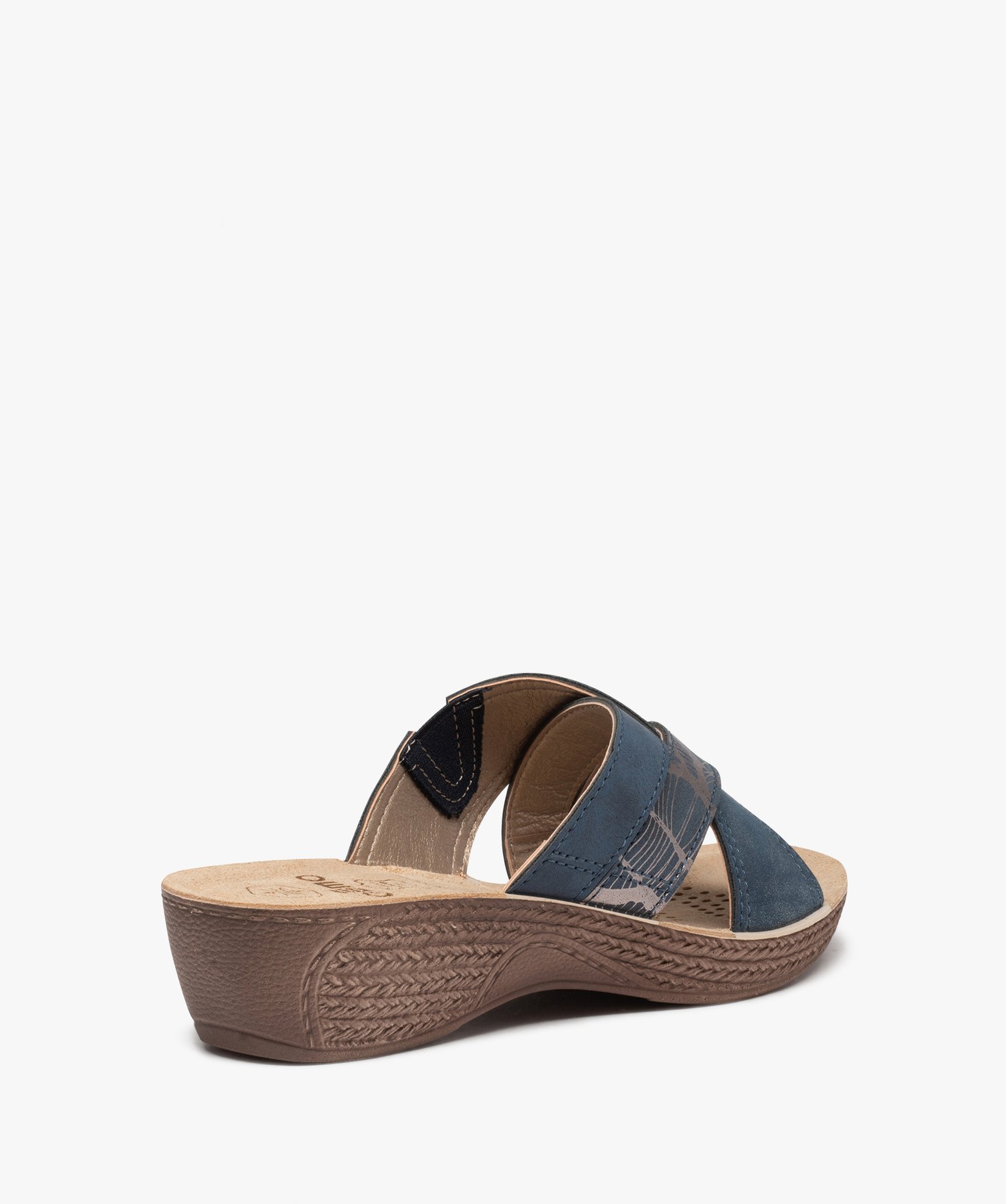 Mules femme confort à brides croisées fantaisie marine | GEMO