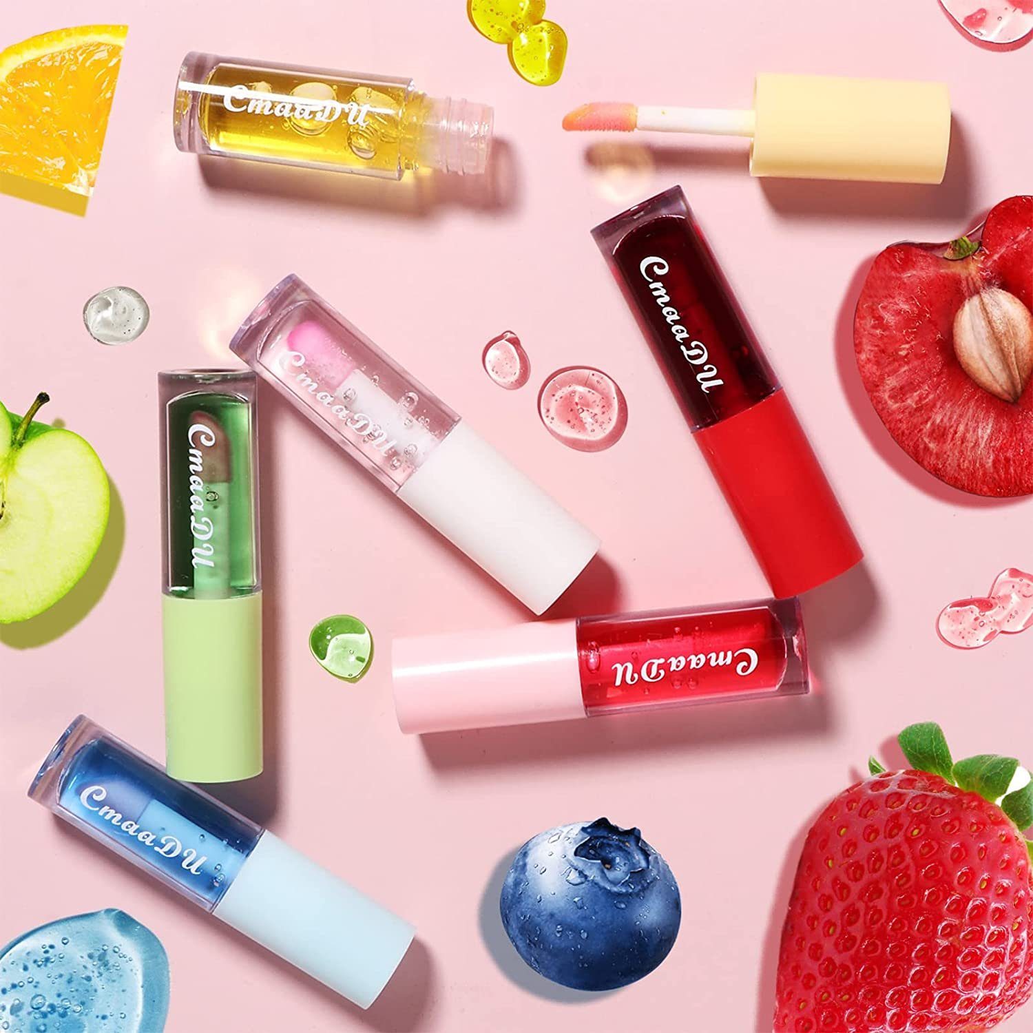 Haiaveng Lipgloss-Set 6 Stück Lip Gloss Obst Geschmack Feuchtigkeitsspendende Lippenstifte, Lipgloss-Set,Lippenbalsam Temperatur Farbwechsel Lippenstift