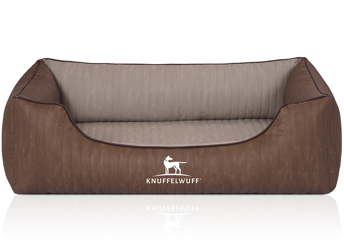 Knuffelwuff Hundebetten Knuffelwuff Orthopädisches Hundebett Outlander aus laser-gestepptem Kunstleder braun/ grau M-L