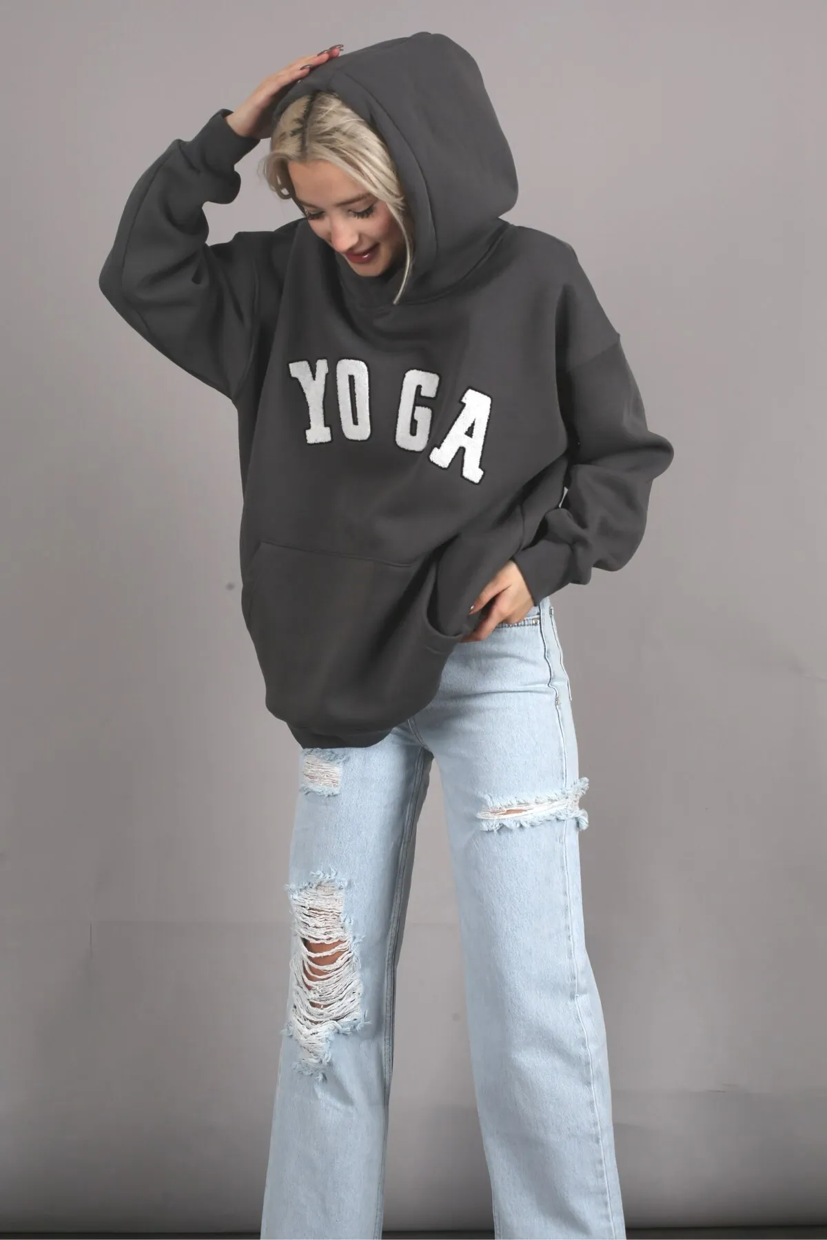 Madmext  Sweatshirt - Grau - Oversized
