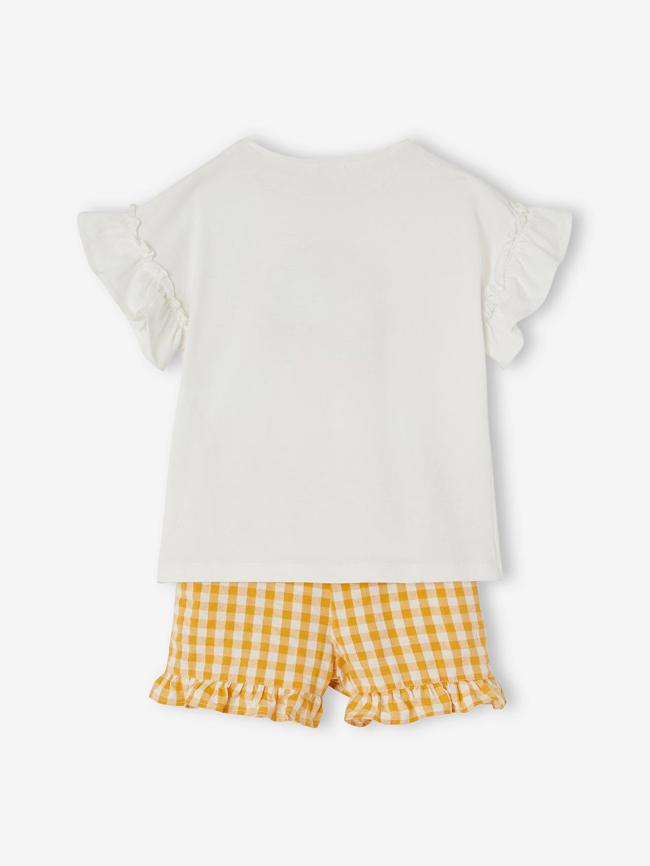 Ensemble tee-shirt et short vichy fille ivoire