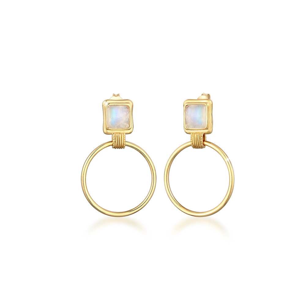 Elli PREMIUM Elli PREMIUM Boucles d'Oreilles Femme Cercle Élegante avec Pierre de Lune en Arge Boucles d'oreilles