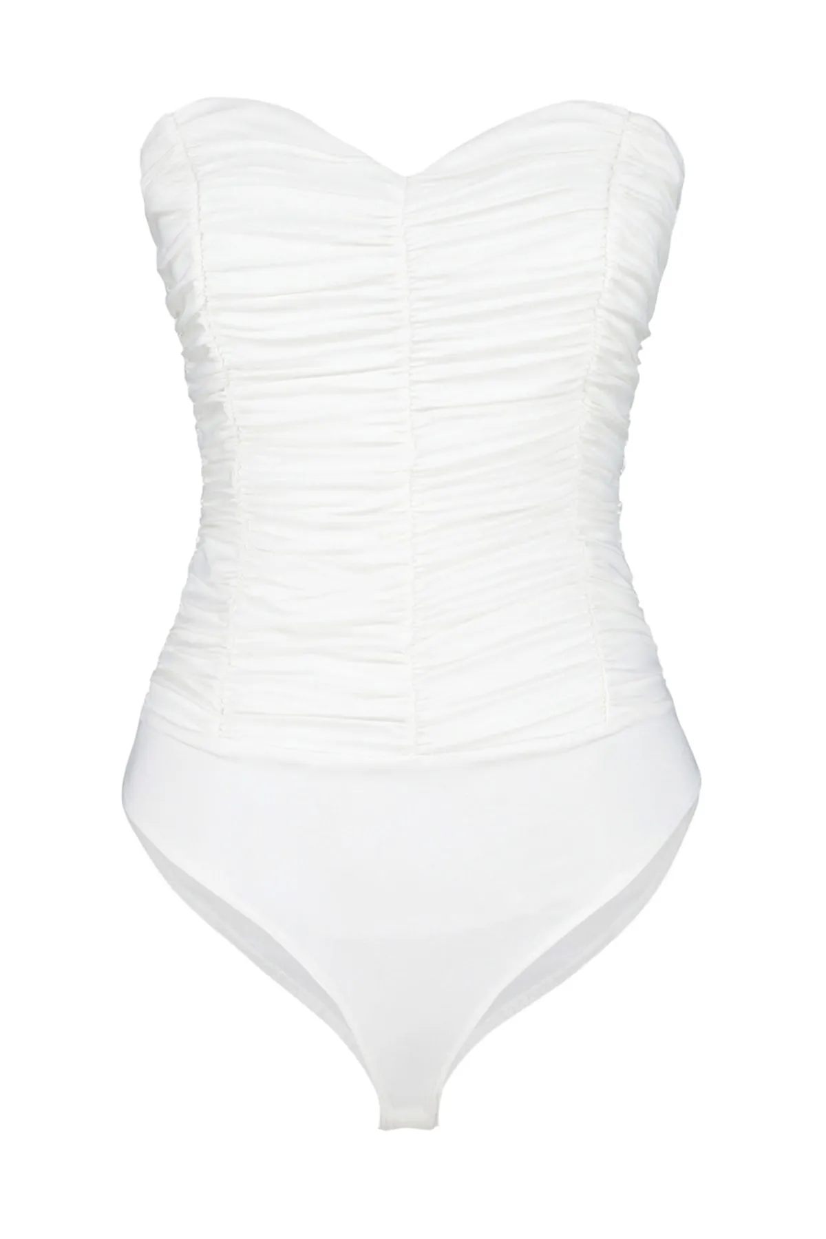 Trendyol Collection  Ecrufarbener, gefütterter, drapierter Strick-Body mit Druckknöpfen TPRSS23BD00027