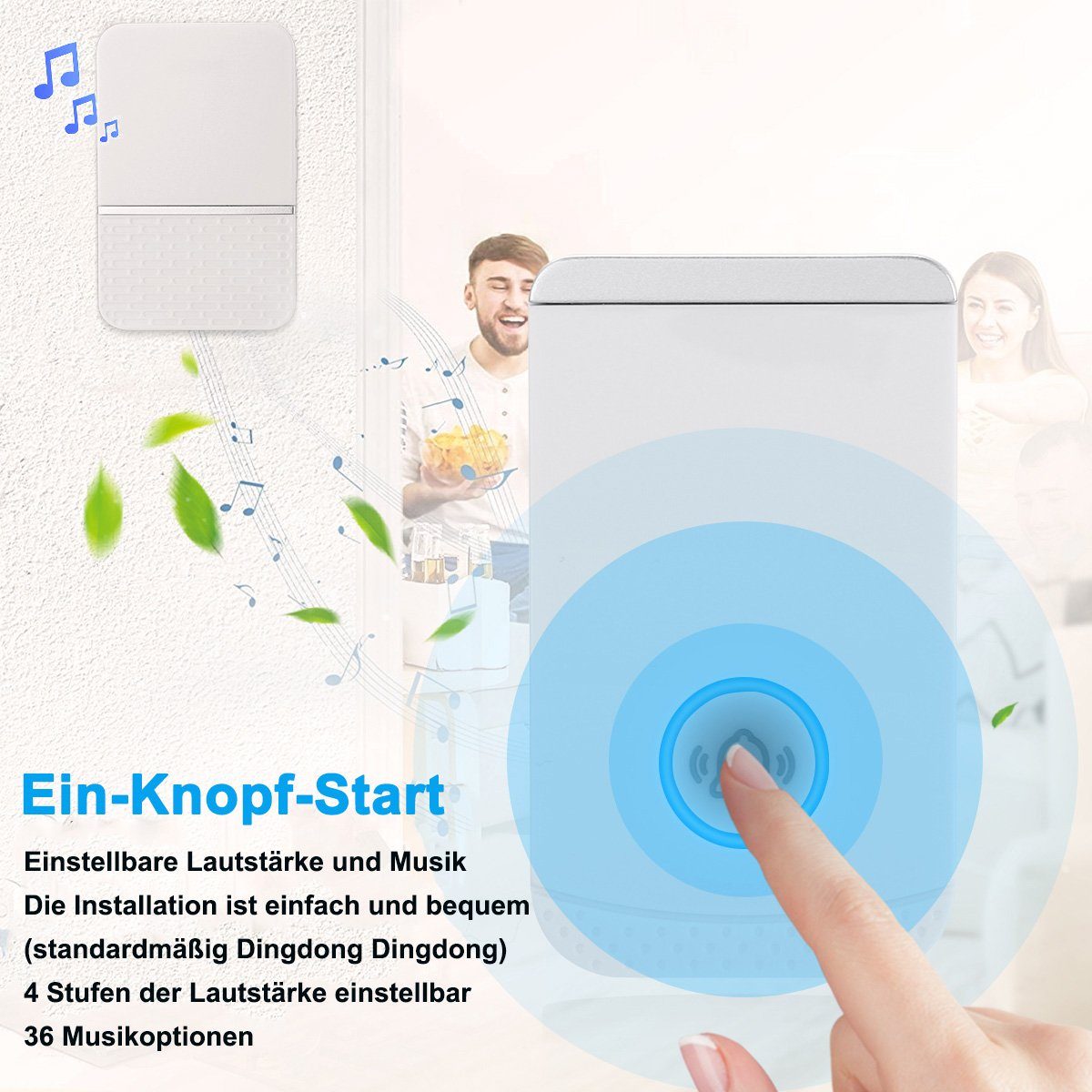 ombar Türklingel-Set Funkklingel mit 260m Reichweite, Klingel Funk 1 Sender und 1 Empfänger, (1-tlg)