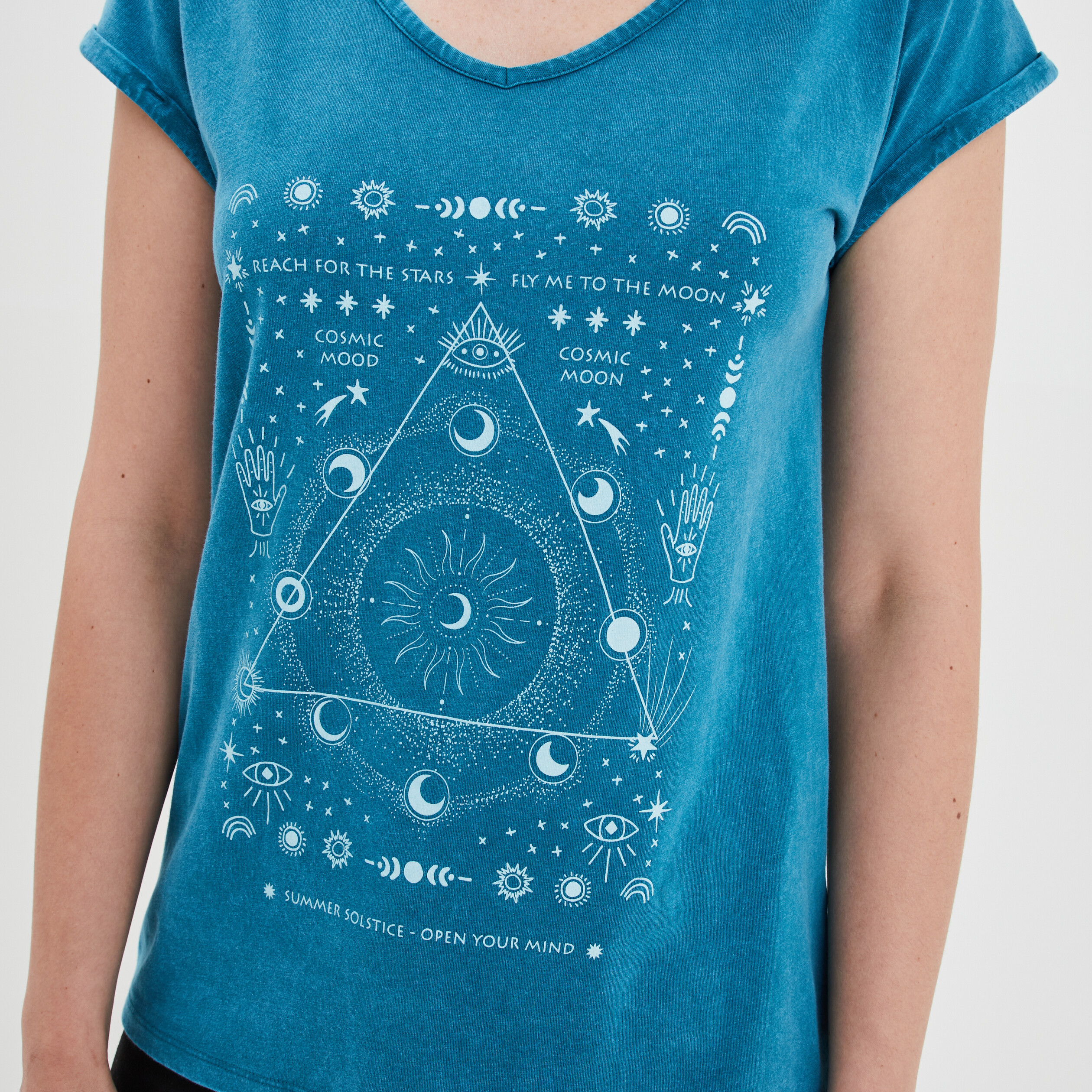 T-shirt oversize col en V Liberto bleu canard femme | La Halle