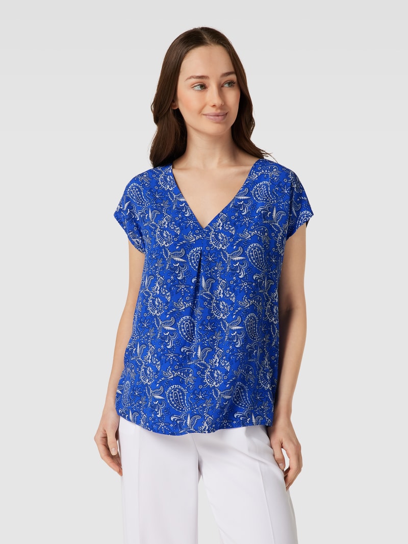 Blusenshirt aus reiner Viskose mit Kellerfalte in royalblau