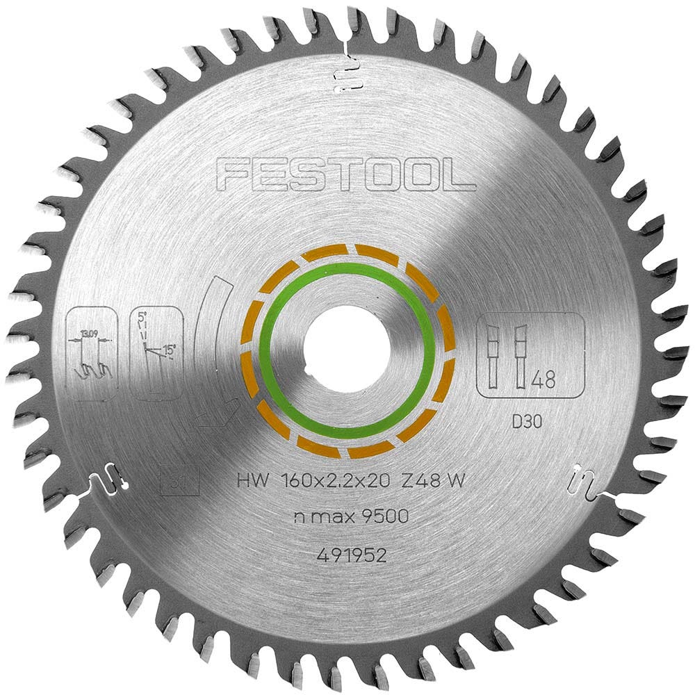 FESTOOL 160mm 48T TCT Circular Saw Blade for Veneered Panel Cutting