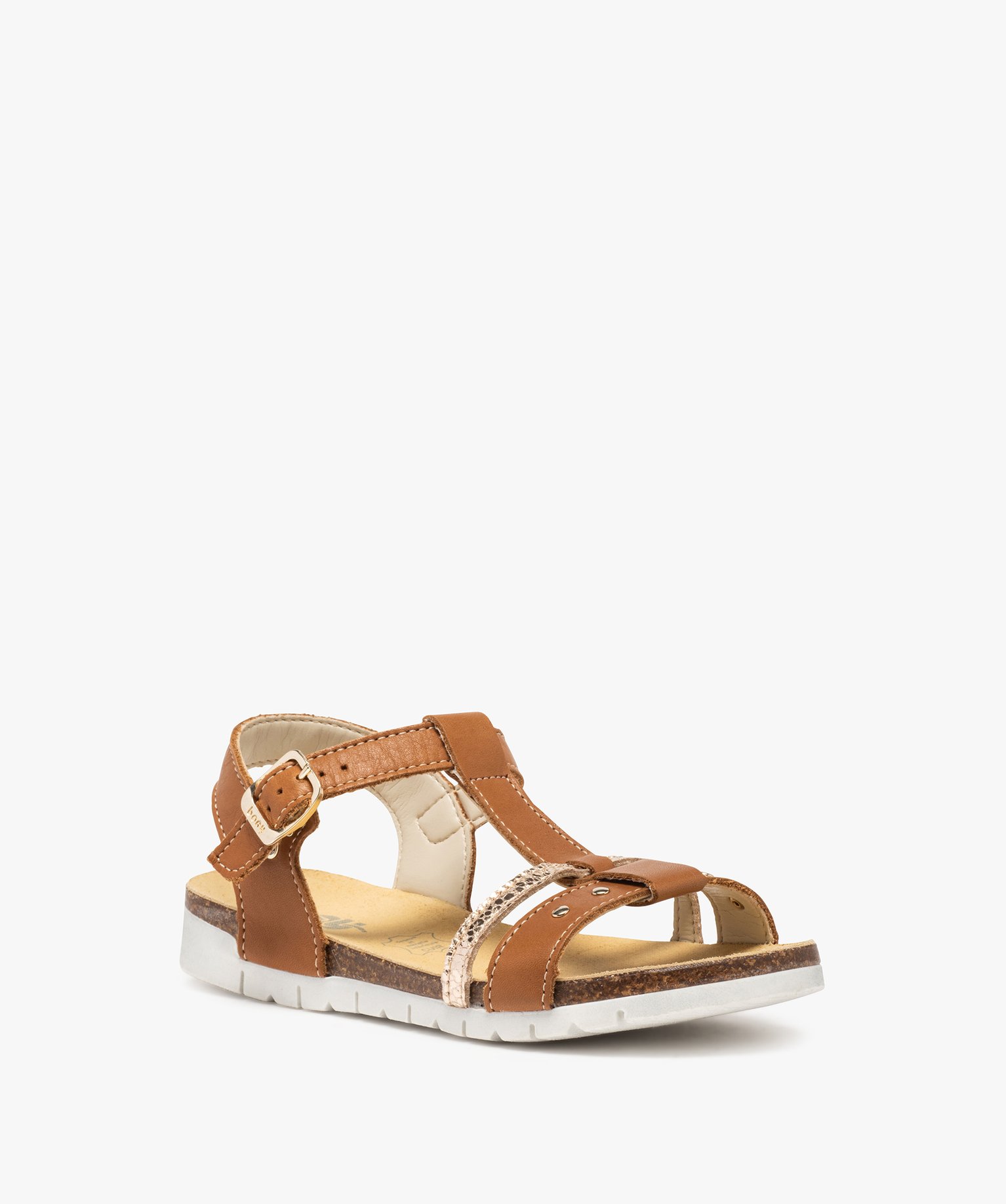 Sandales fille dessus cuir à semelle crantée - Bopy camel | GEMO