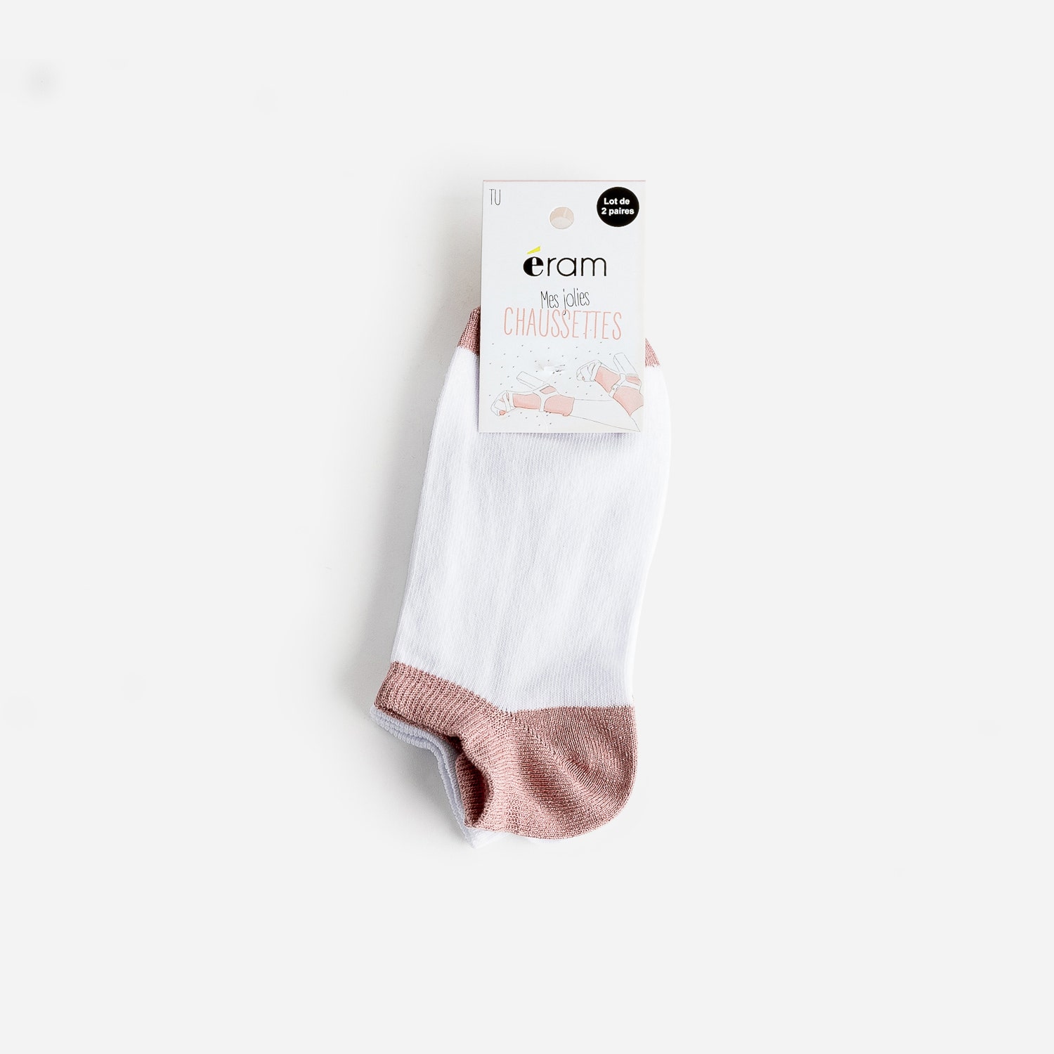 Chaussettes courtes blanches et vieux rose