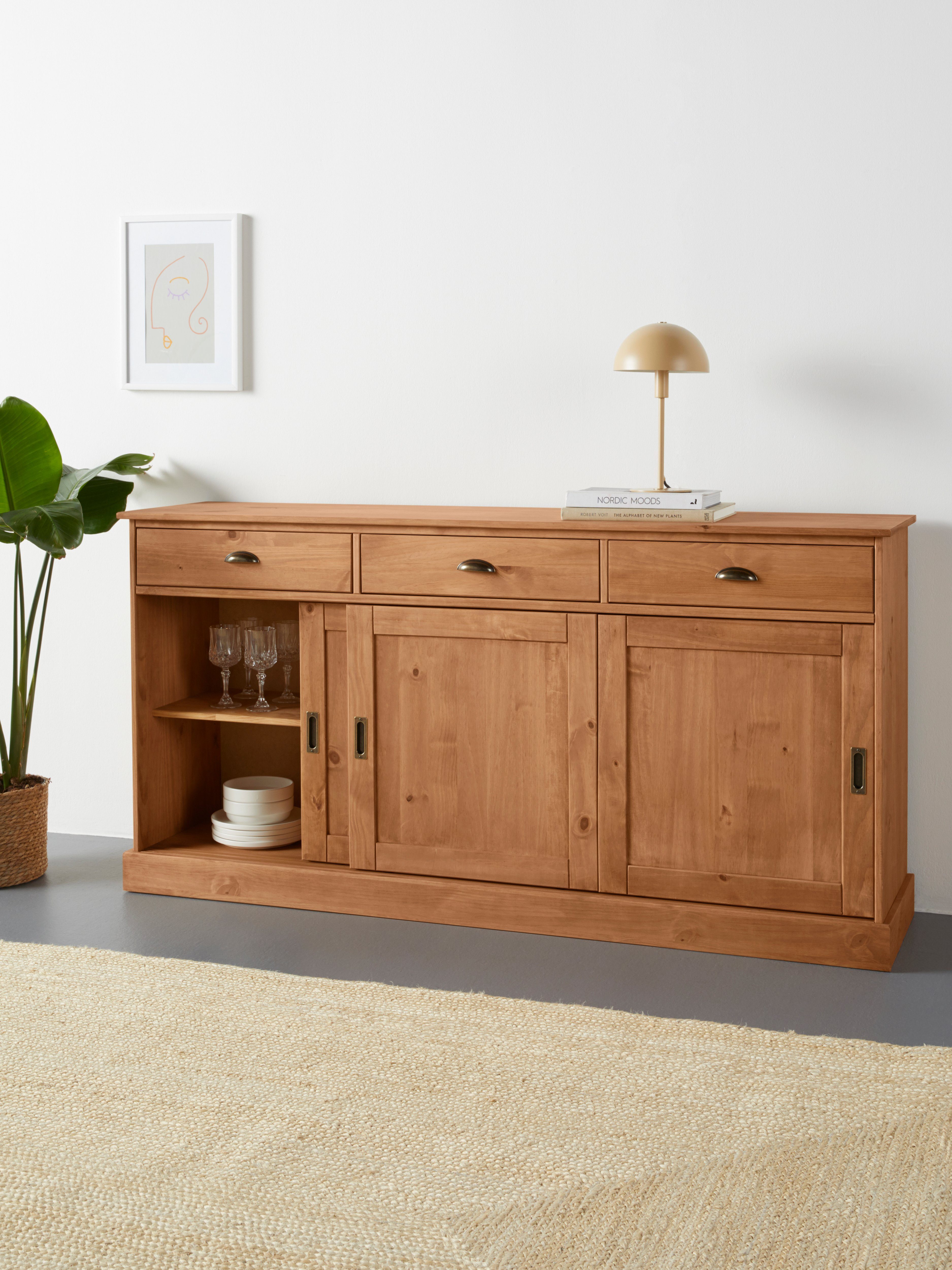Home affaire Sideboard Schröder, mit 3 Schiebetüren und 3 Schubkasten, aus massivem Kiefernholz