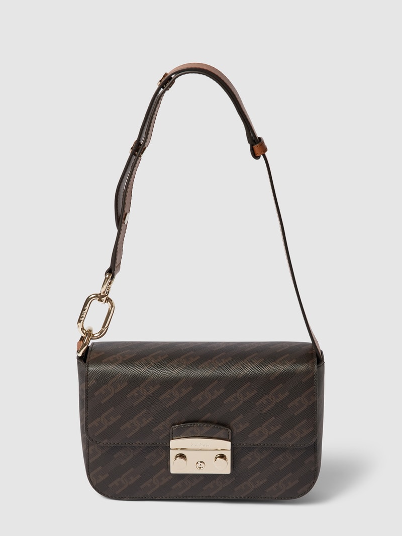 Handtasche mit Label-Detail Modell 'METROPOLIS' in dunkelbraun