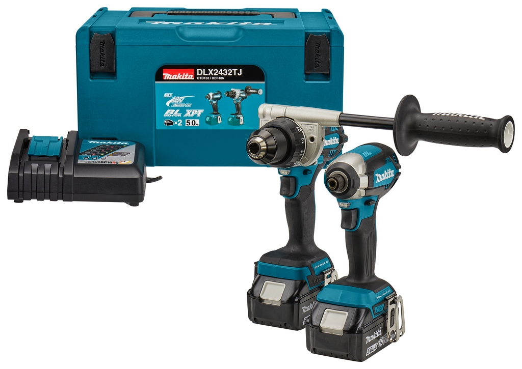 Makita DLX2432TJ kombinationssæt - DDF486 batteridrevet boremaskine + DTD153 slagskruetrækker 18V 5,0 Ah Li-ion i Mbox