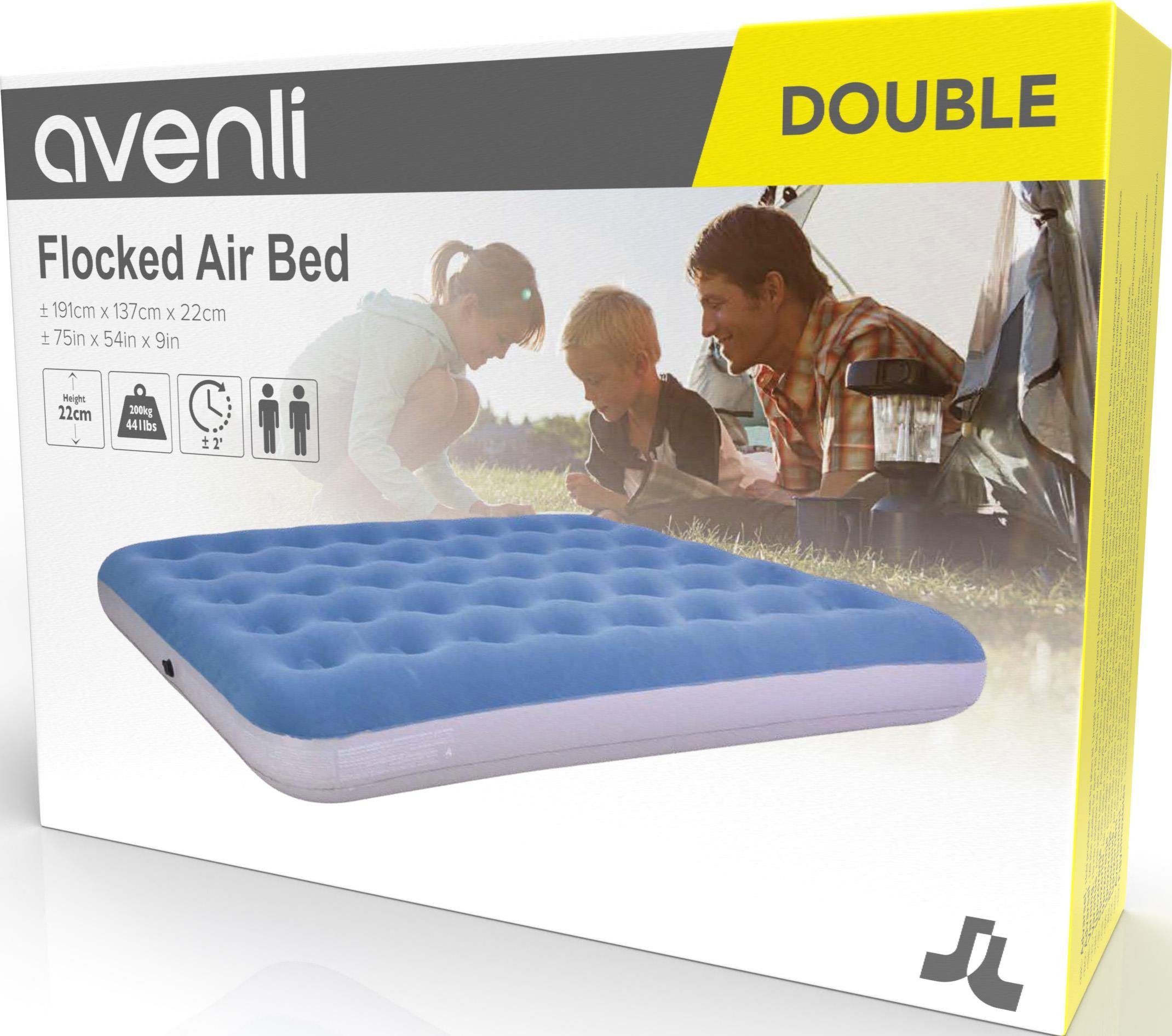 Avenli Luftbett Avenli aufblasbares Luftbett / Campingmatratze blau 191x137x22 cm, (Luftmatratze für 2 Personen), Gästebett mit beflockter Oberfläche