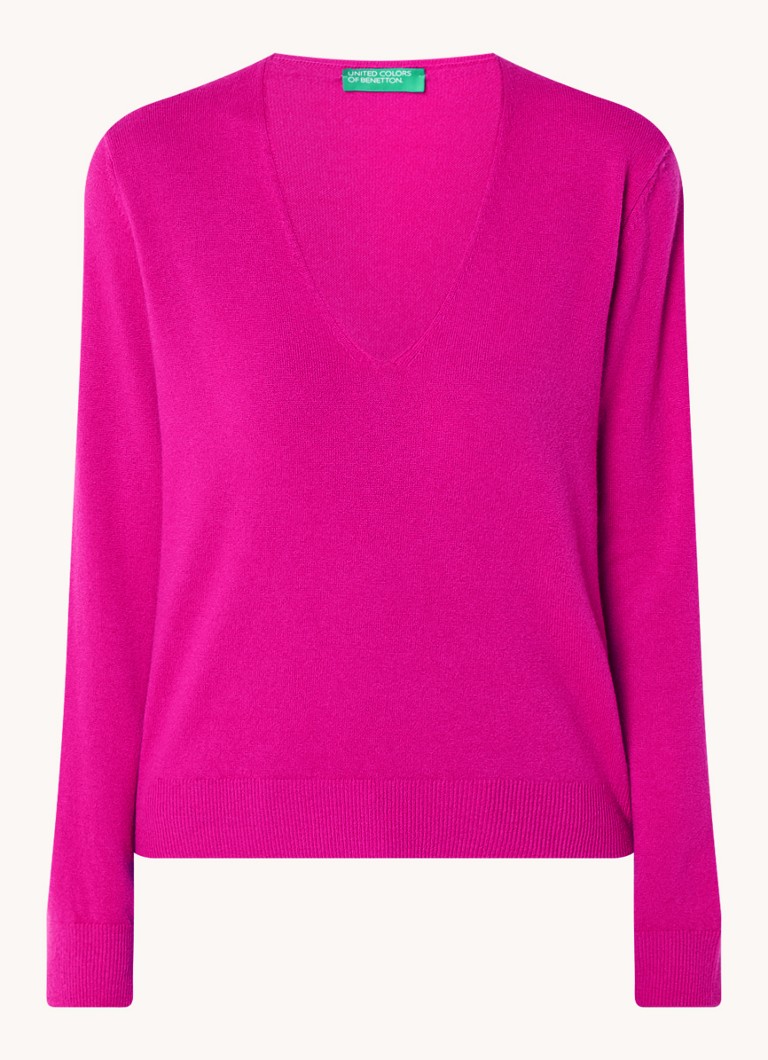 Maglione Benetton in lana vergine a maglia fine con scollo a V