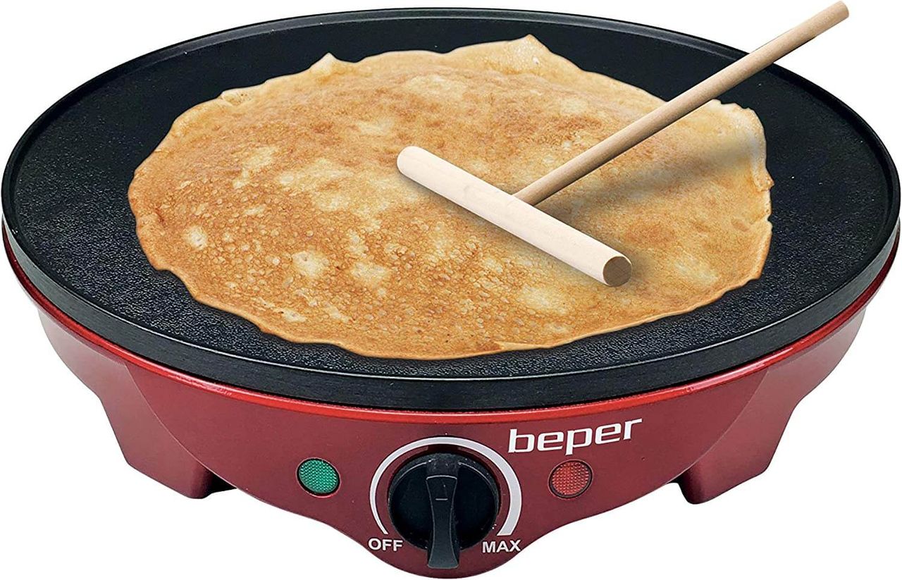 beper BT.700Y Crepes Maker für Crêpes, Pfannkuchen und Piadinas elektrisch mit Holzspatel