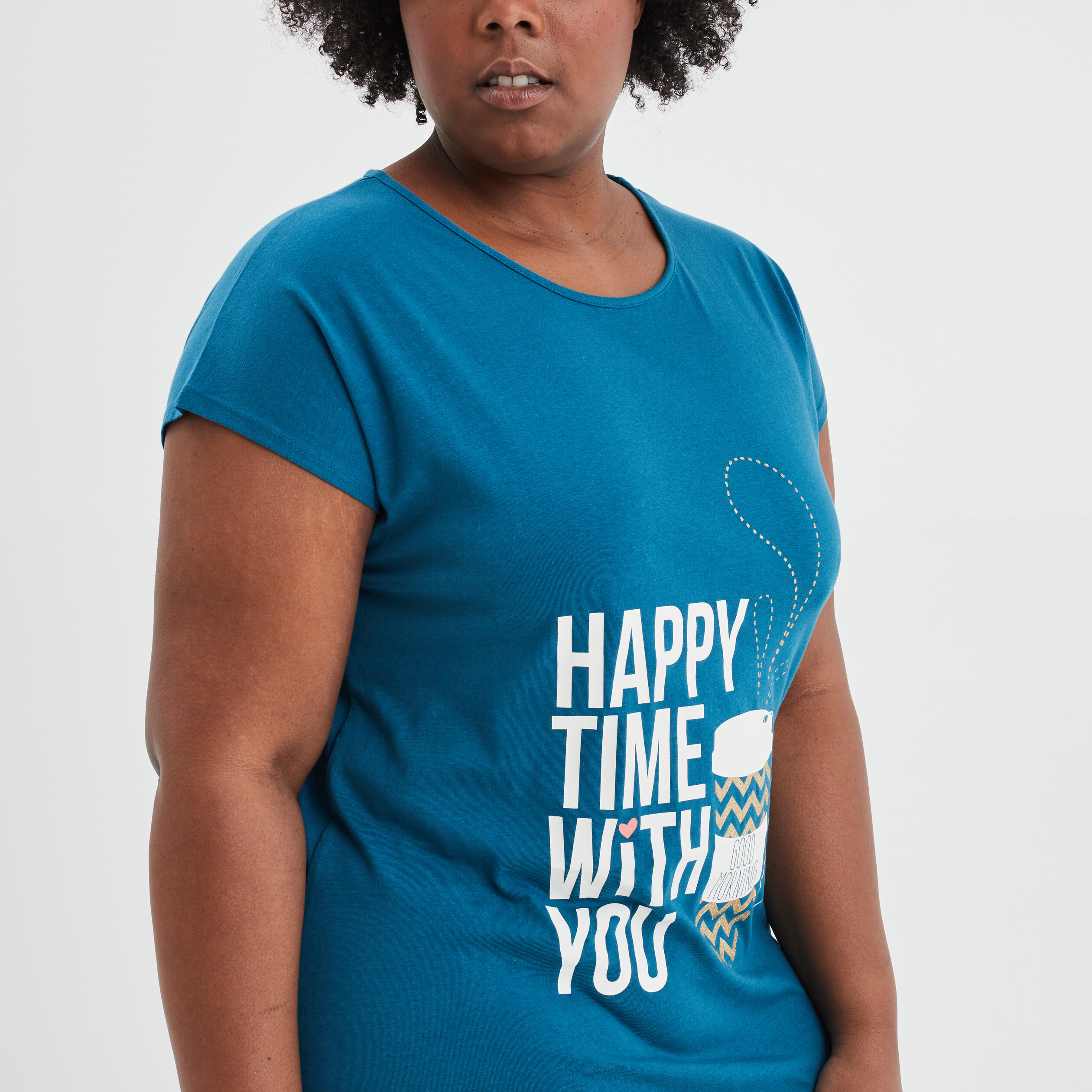 Chemise de nuit droite courte coton bleu canard femme grande taille | La Halle