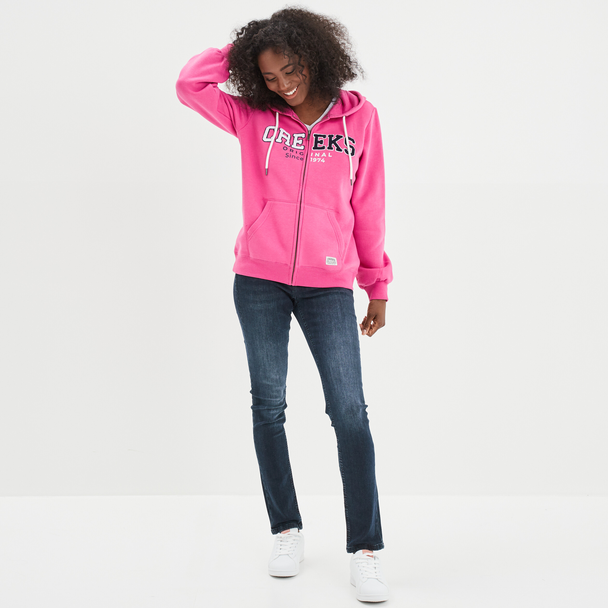 Sweat zippé à capuche hoodie rose fushia femme | La Halle