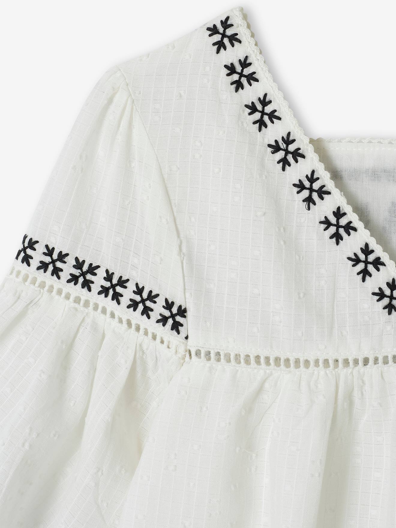 Blouse brodée fille écru