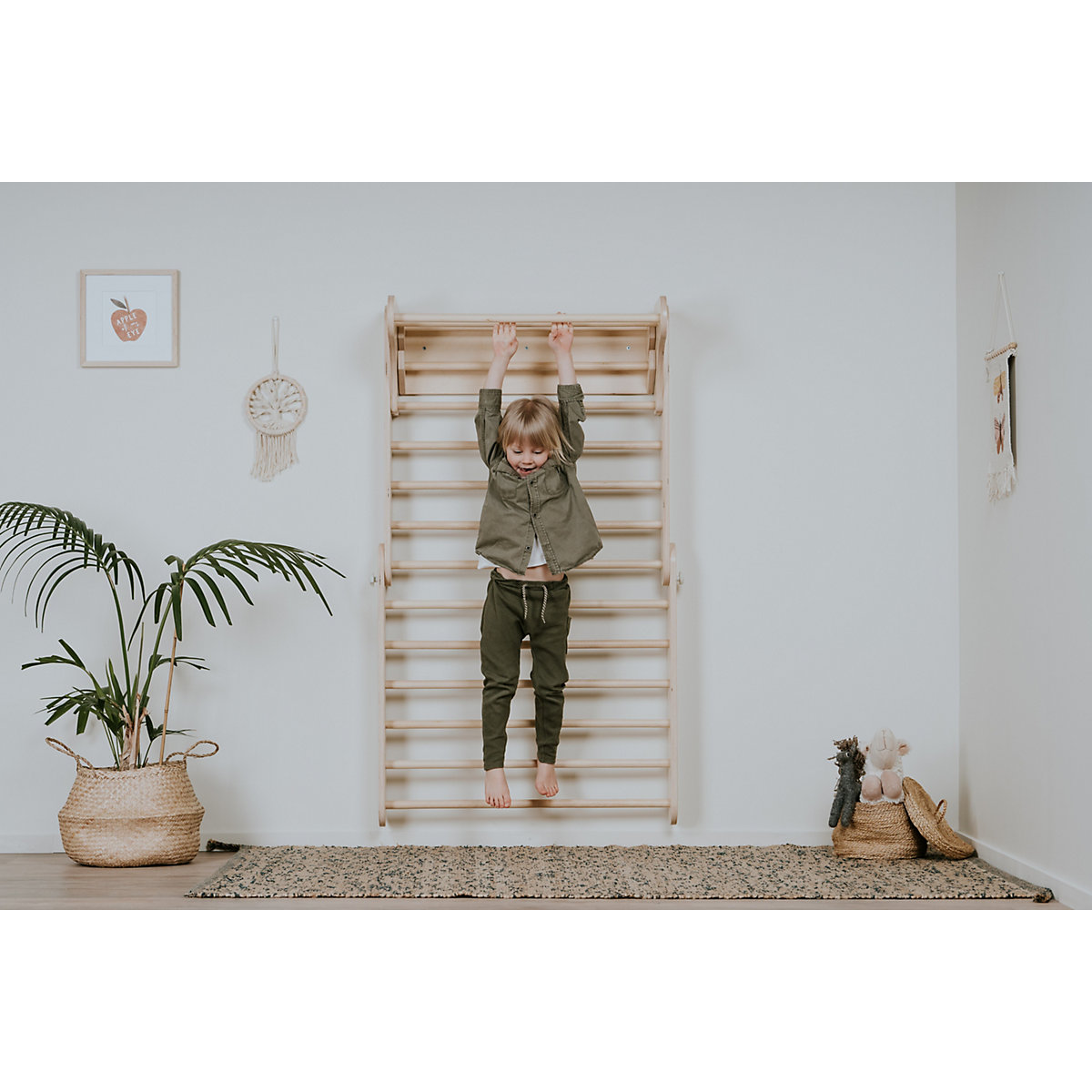 Klettergerüst Sprossenwand Indoor, Kletterdreieck Sprossenwand aus Holz, Klettern Innnen Kleinkind
