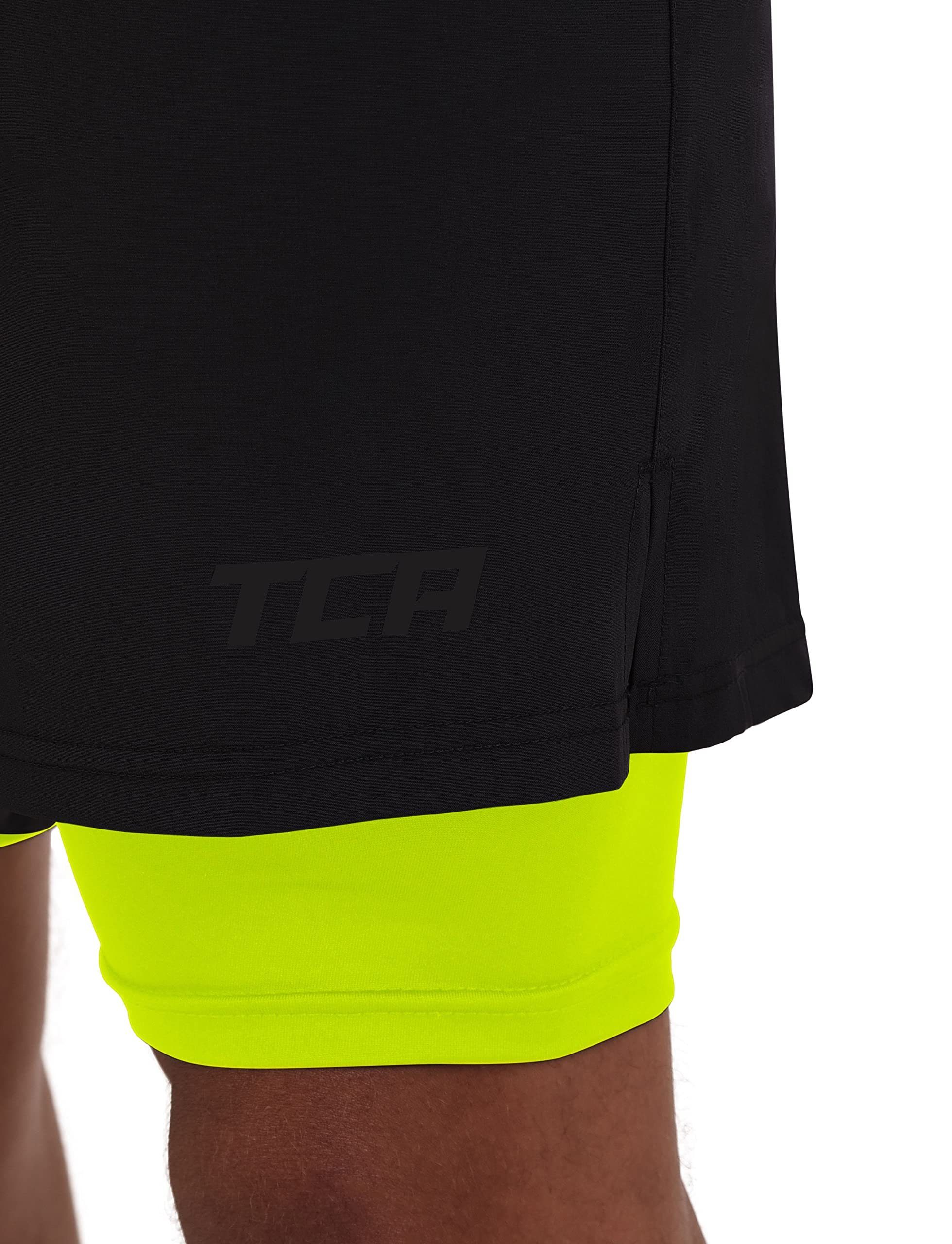 TCA Trainingsshorts TCA Herren 2-in-1 Laufhose mit Kompressionshose - Schwarz/Grün, M