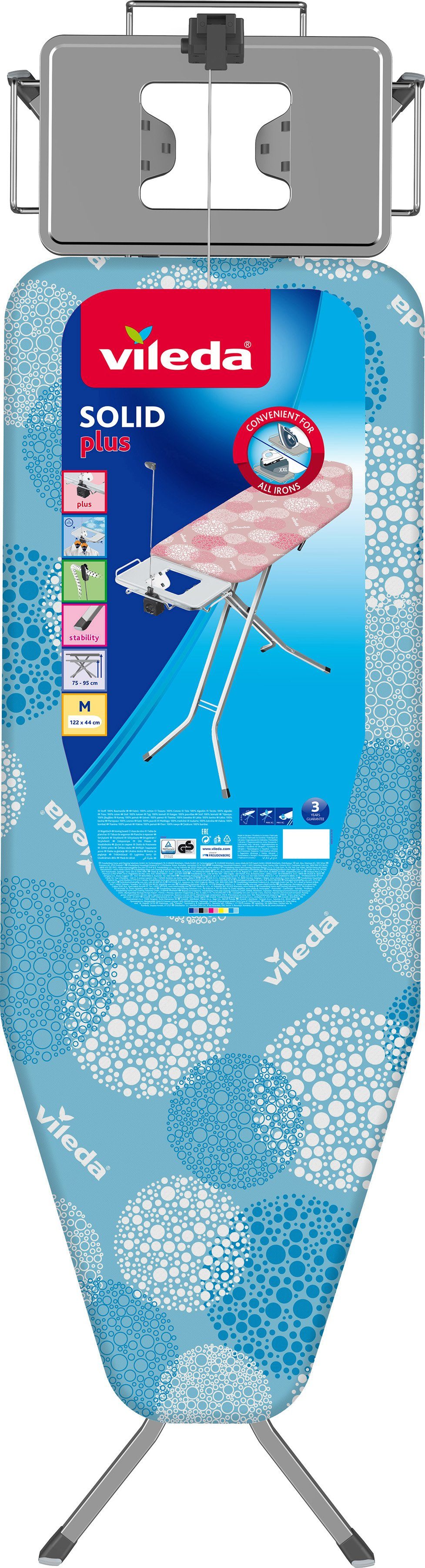 Vileda Bügelbrett Solid Plus, Bügelfläche 44x122 cm
