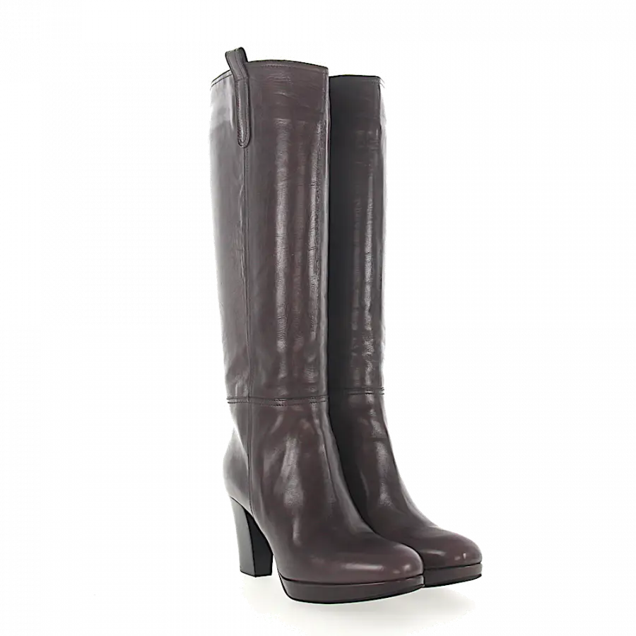 Rossano Bisconti - Stiefel Weitschaft Glattleder Kalbsleder dunkelbraun - grau