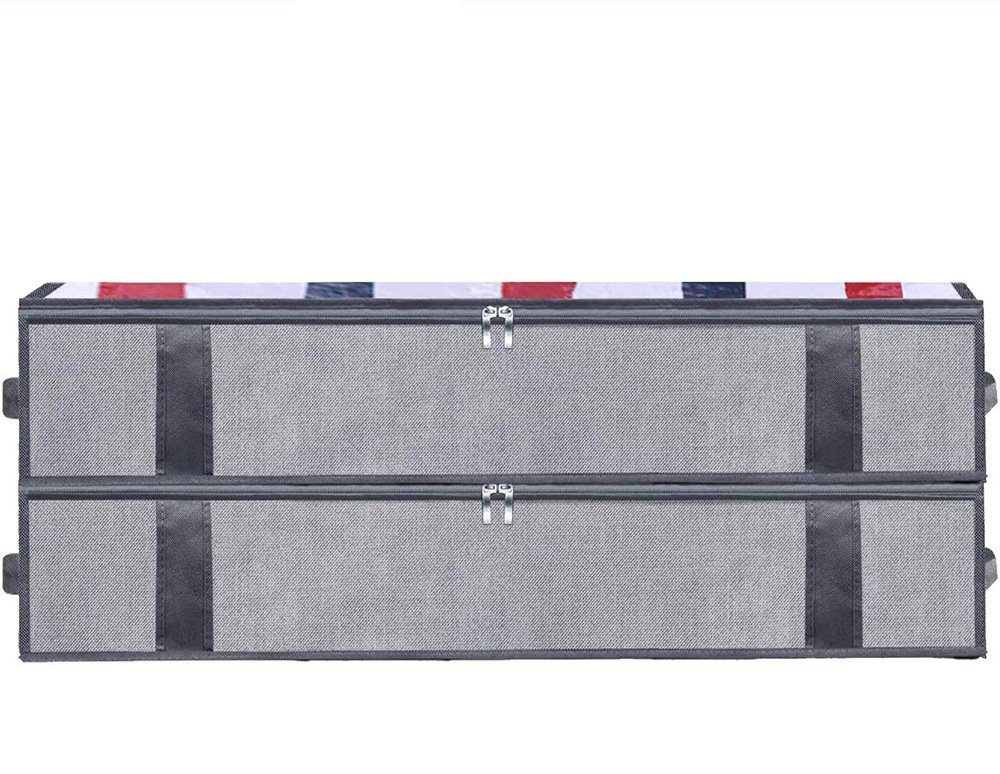 Wunderwelt Aufbewahrungstasche 2 Stück Unterbettkommode (Unterbett Aufbewahrungsbox mit deckel, 1-tlg., Faltbare Kleidung Aufbewahrung Aufbewahrungstasche), für Bettdecken Kleidung Unterbett Kleiderschrank, Grau